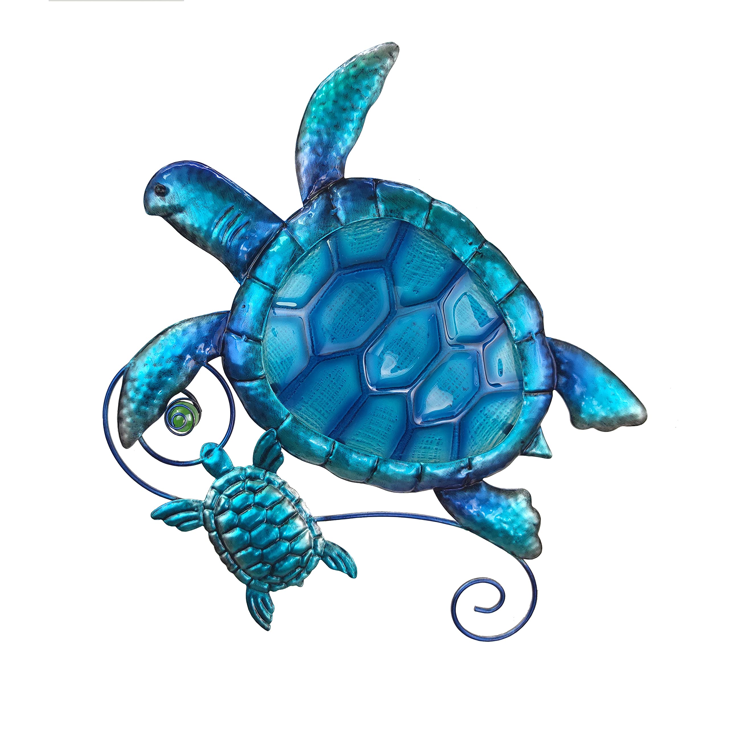 Joybee Metal Sea Turtle Wall Art Decor Outdoor Indoor Nautical Hanging Art Blue Green Stained Glass Decorative Sculpture For Gar