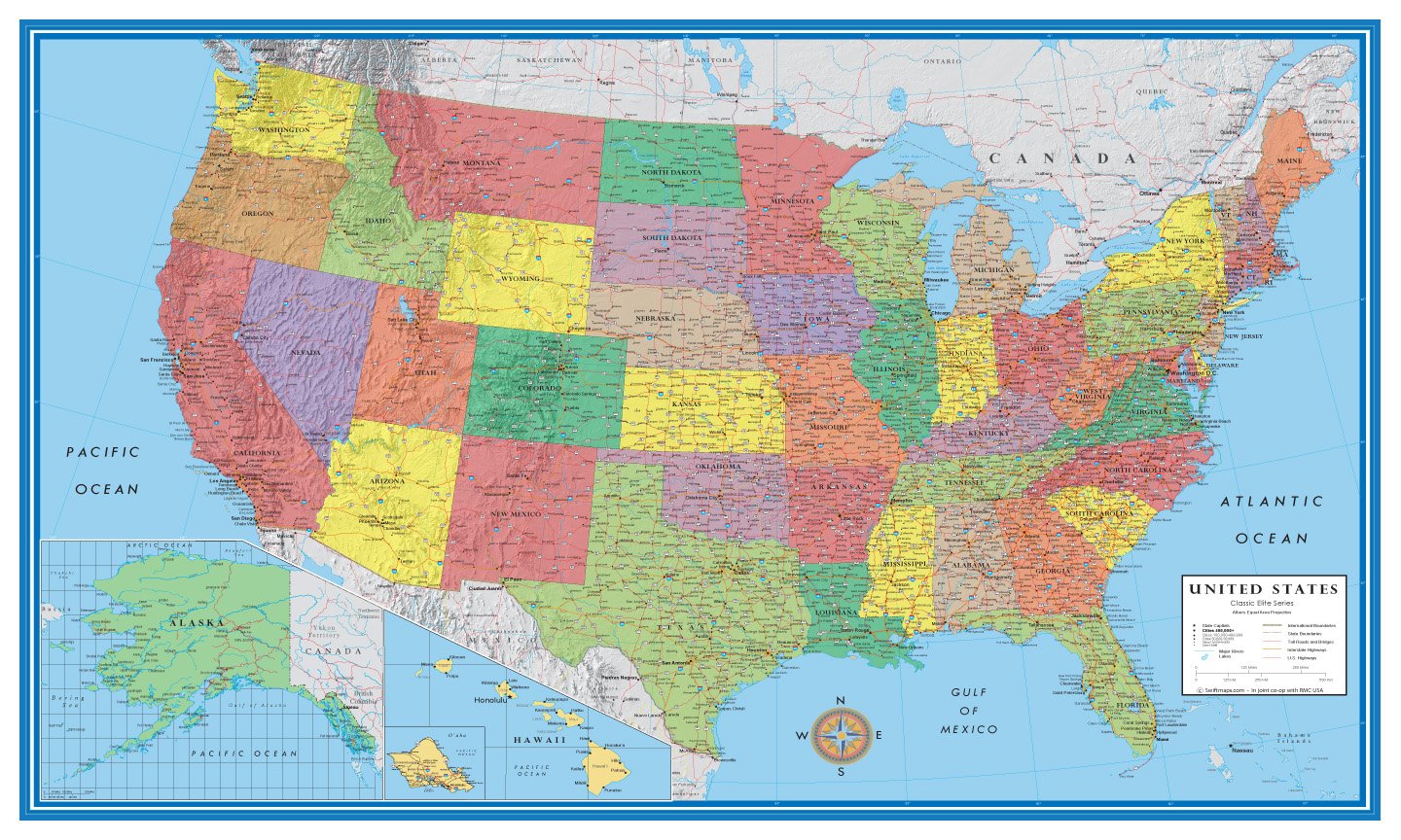 24X36 United States, Usa Classic Elite Wall Map Mural Poster (Paper Rolled)