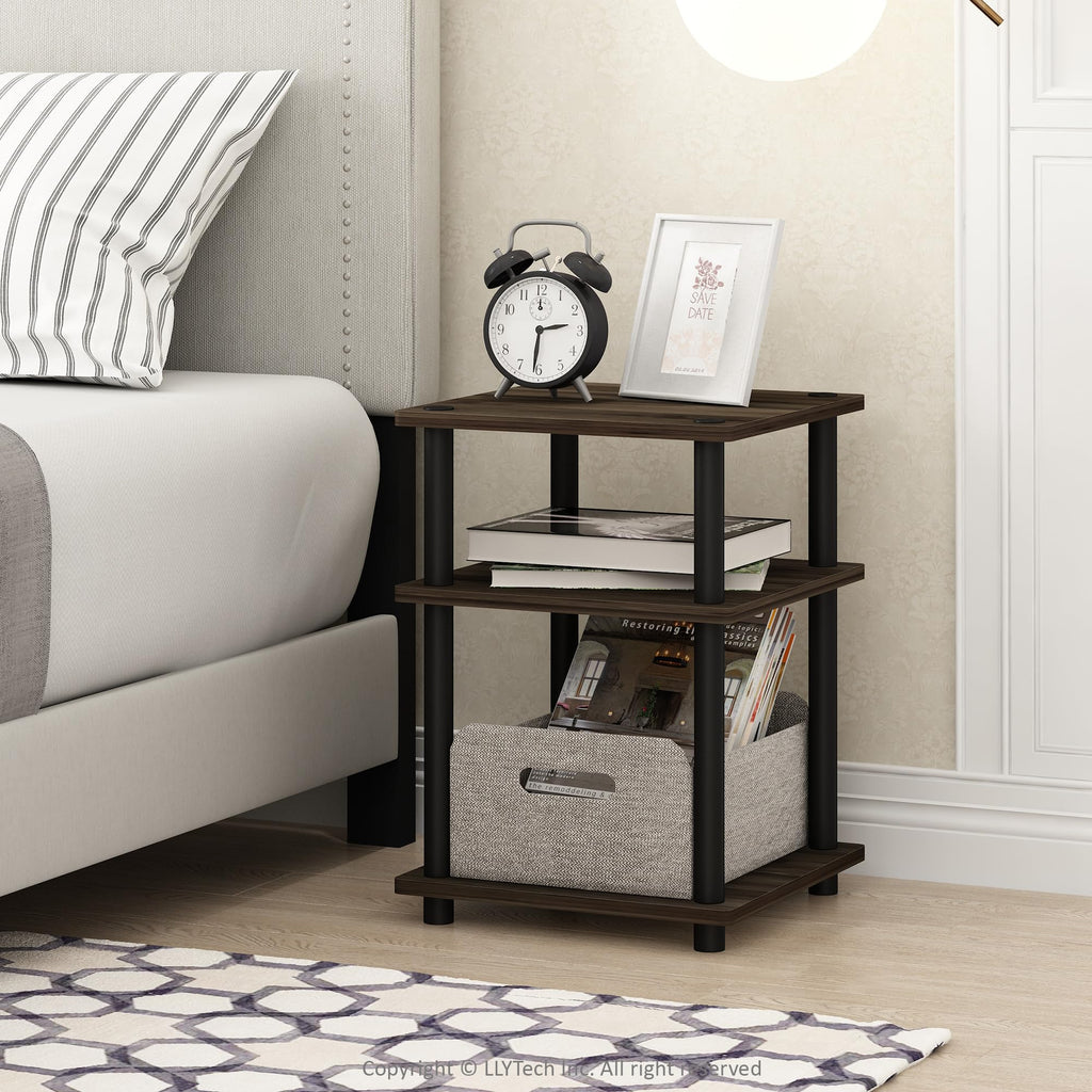 Furinno Turn-N-Tube Easy Assembly Multipurpose End Table / Side Table / Sofa Table / Nightstand, Round Tubes, Columbia Walnut