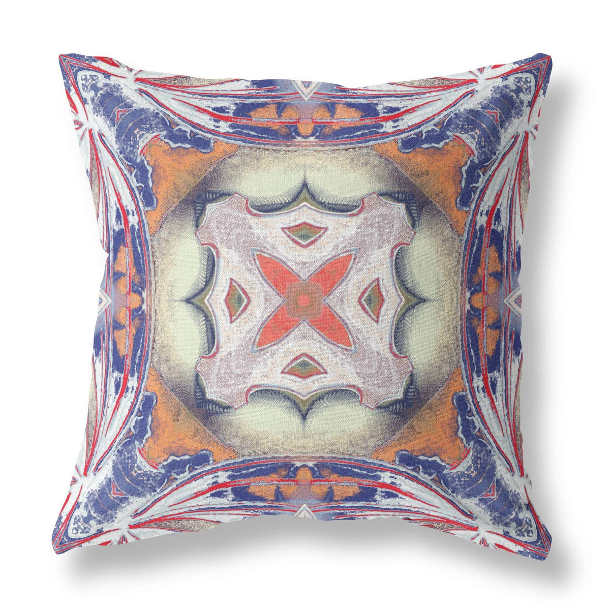 HomeRoots Blue Orange Muted Yellow White 16â€ Pale Orange Blue Geo Tribal Suede Throw Pillow