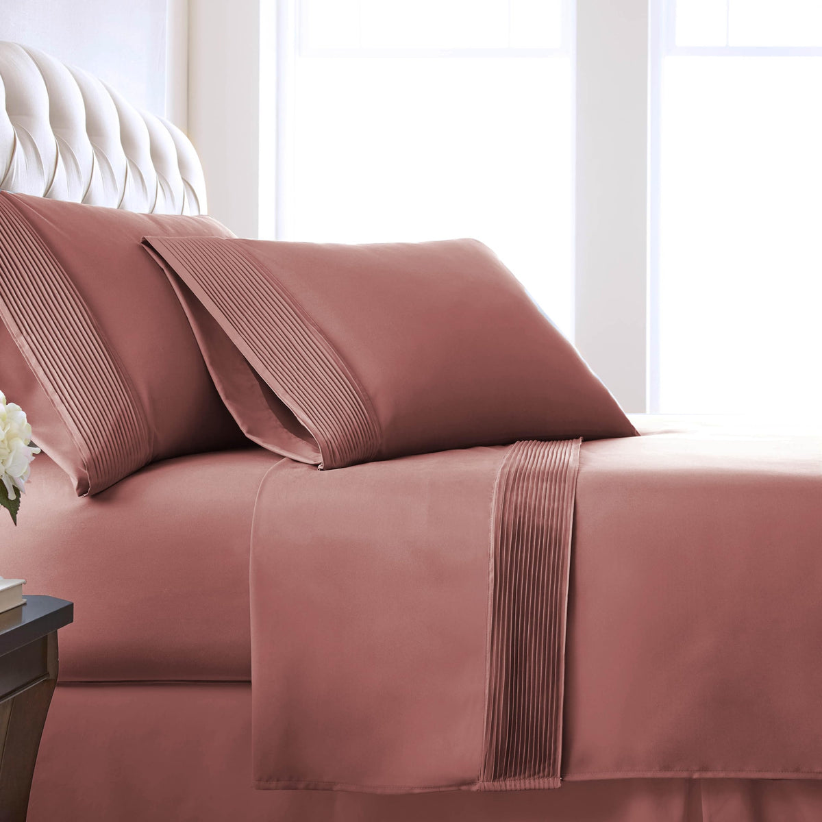 Southshore Fine Living Vilano Pleats, 4-Piece, 21-Inch Extra Deep Pocket Sheet Set, California King Sheets With Flat Sheets And