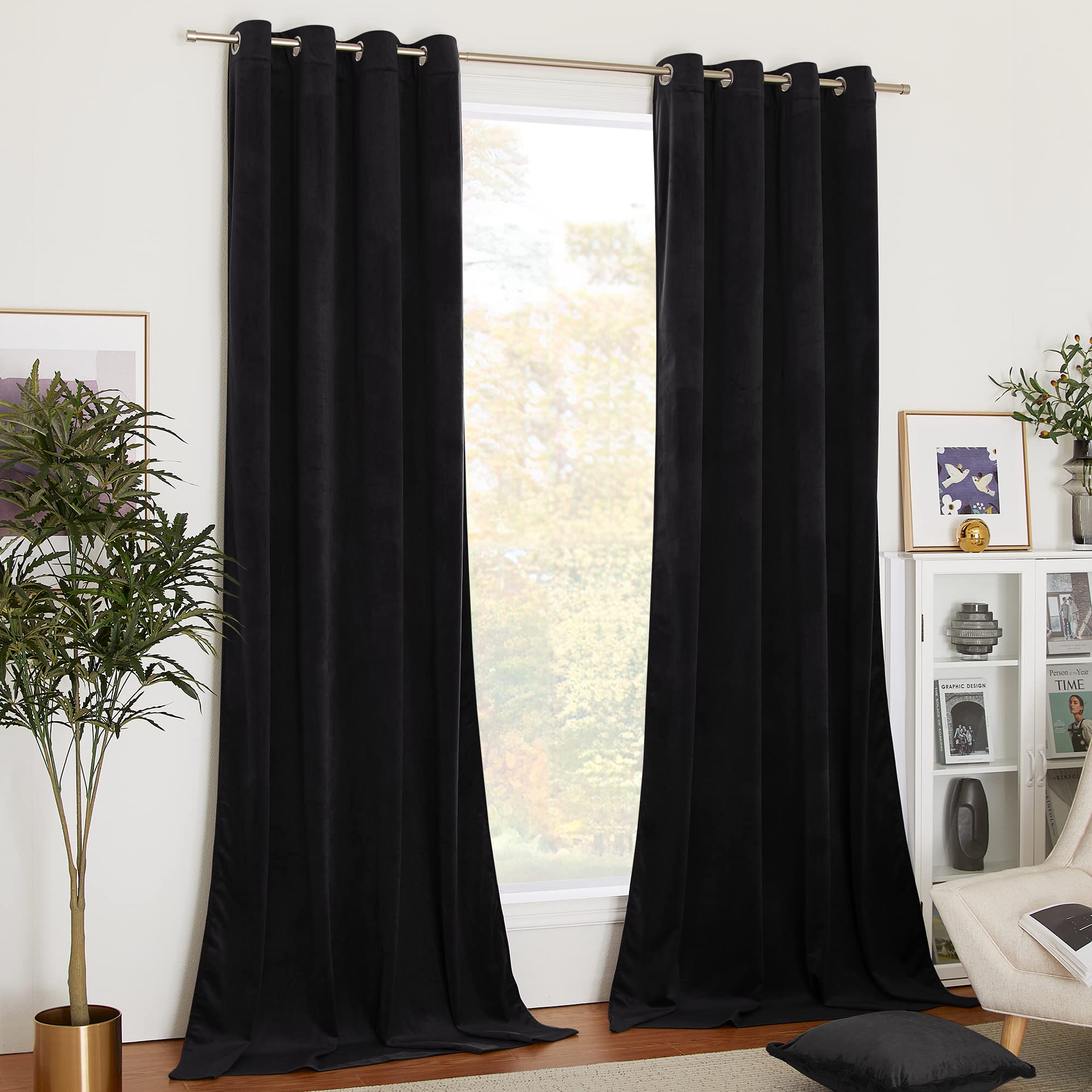 Nicetown Halloween Velvet Curtains 108 Inches Long, Insulated Velvet Curtains For Patio, Solid Heavy Matt Drapes, Extra Long Win