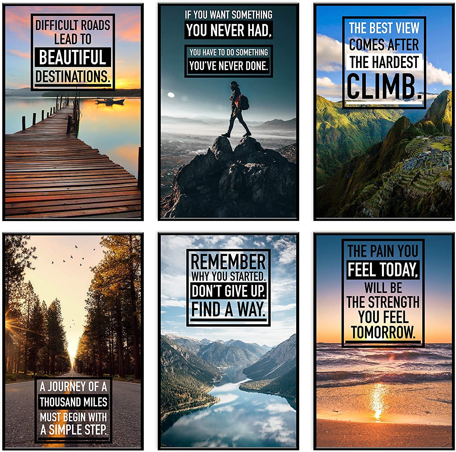 Inspirational Motivational Posters - Positive Affirmations, Uplifting Quotes, Wall Art Decor For Office, Home, Gym - Set Of 6 11