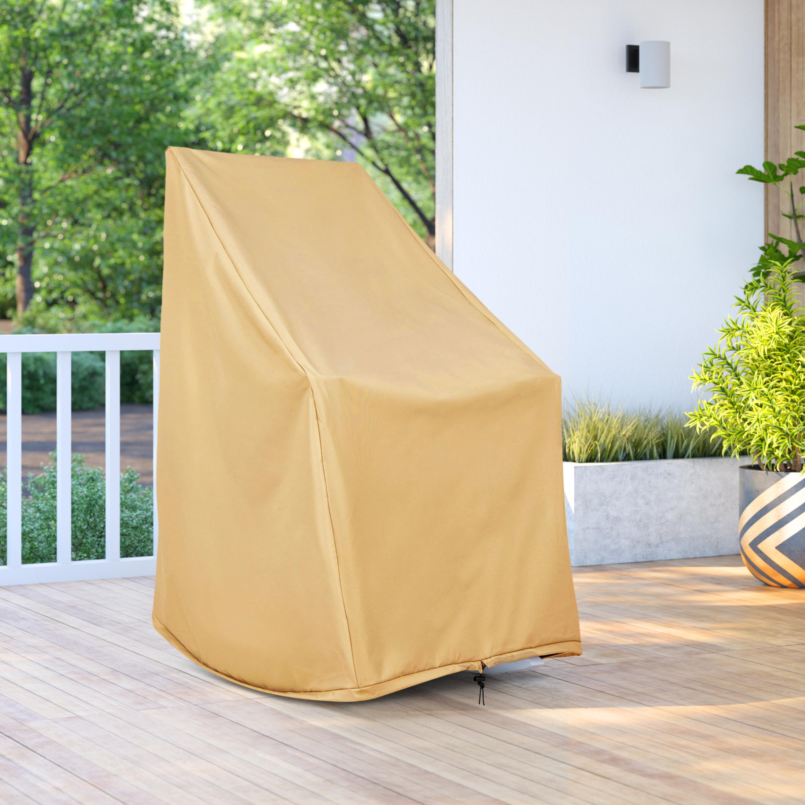 Shine Company Weatherproof Outdoor Rocking Chair Cover, 100% Woven Polyester, Elastic Cord With Toggle, Apricot Crush