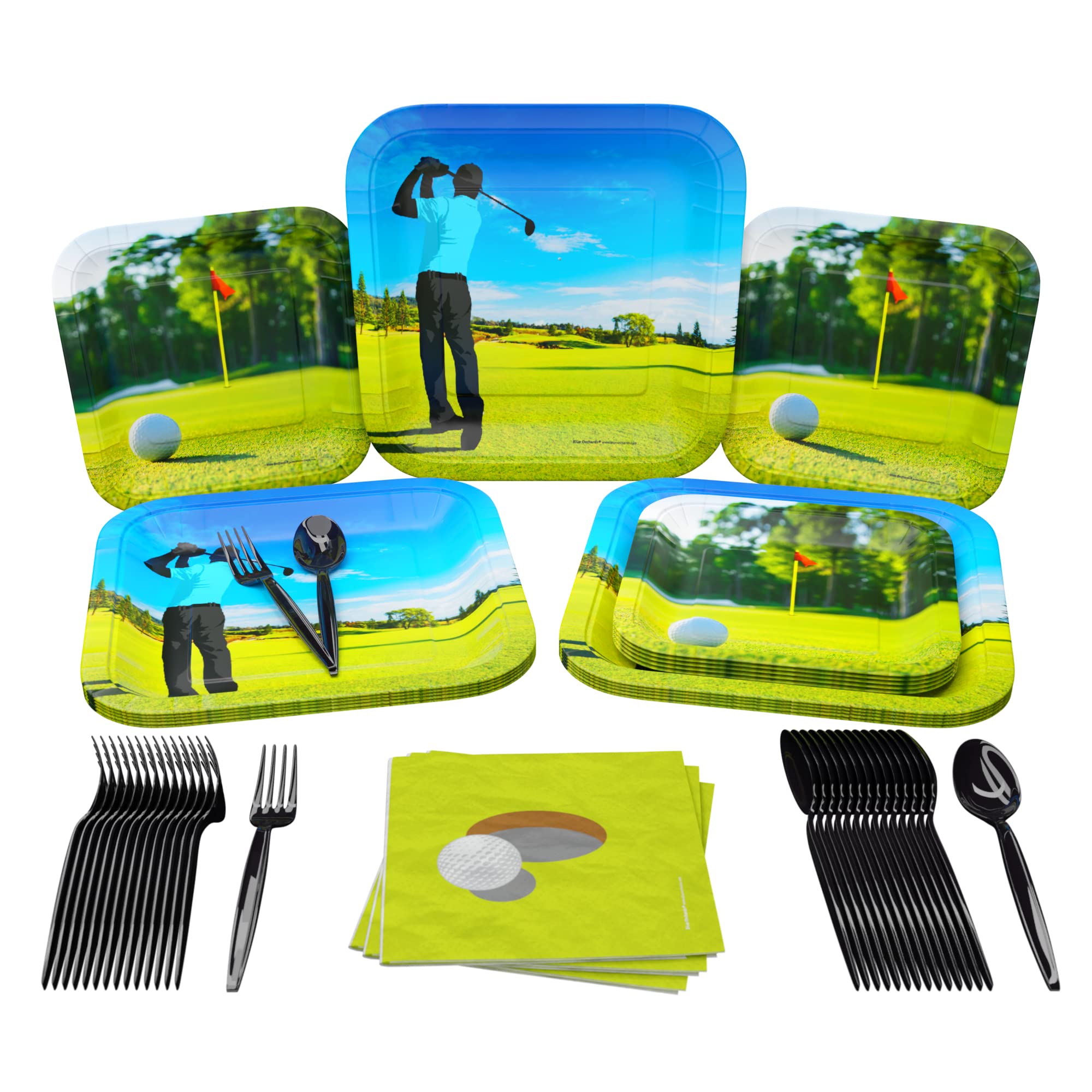 Golf Party Supplies Pack (100 Pieces for 16 Guests) - Golf Party Decorations, Sports Themed Birthday, Golf Ball Plates and Napki