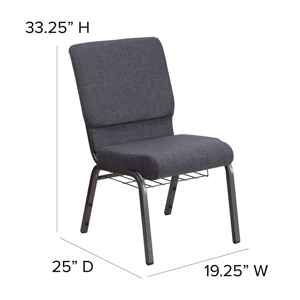 Flash Furniture Hercules Series 18.5''W Church Chair In Dark Gray Fabric With Book Rack - Silver Vein Frame