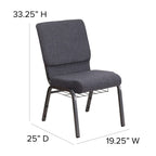 Flash Furniture Hercules Series 18.5''W Church Chair In Dark Gray Fabric With Book Rack - Silver Vein Frame