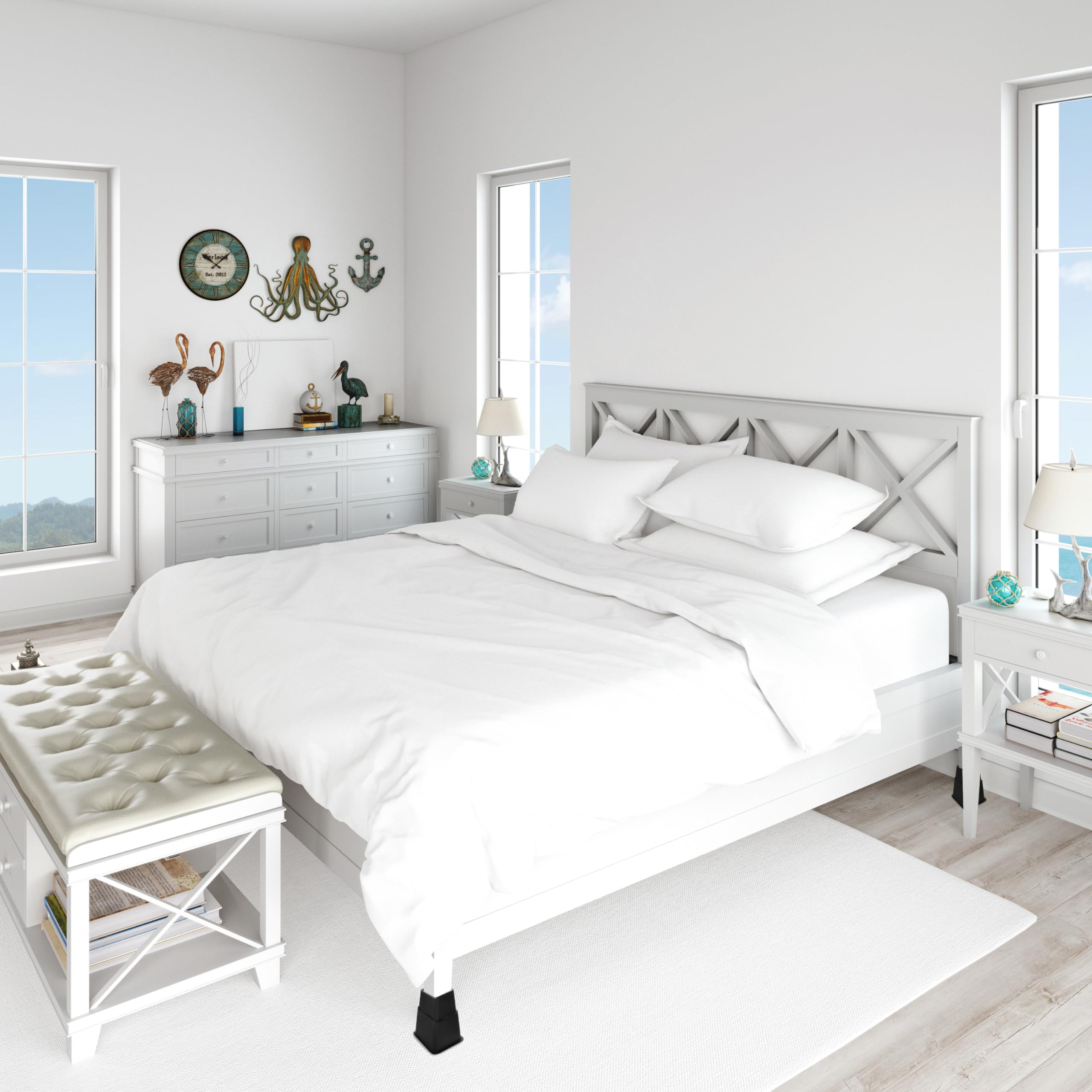 Holdn Storage Bed Risers, Furniture Risers 5 Inch Bed Lift - Set Of 4 Bed Riser Heavy Duty - Perfect For College Dorms