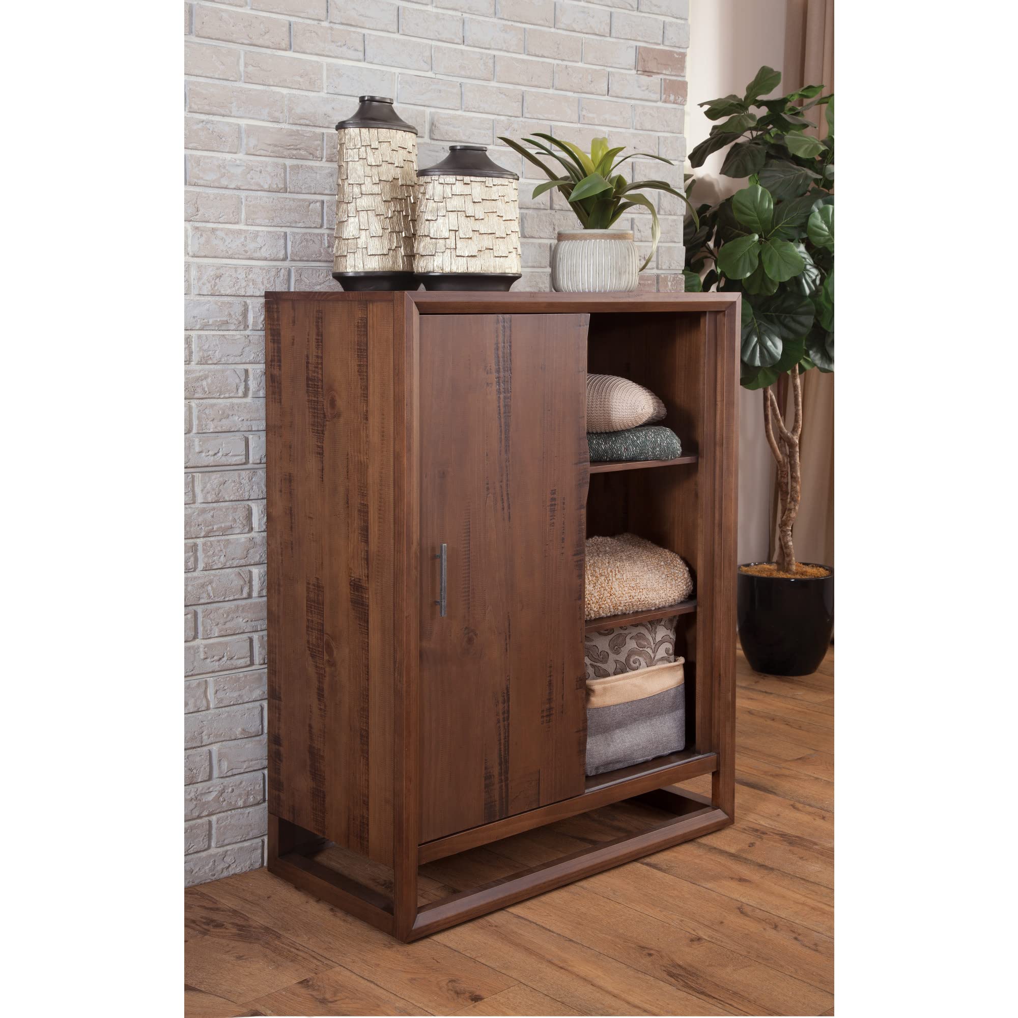 Steve Silver Lofton Gentleman's, Solid Pine, Modern Rustic Style, Five Drawers, Sliding Door, Mocha Finish, Brown Chest, 40 x 52.12 x 20