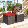 Oralner 16' Outdoor Ottoman, Set Of 2 Wicker Ottoman With Storage, All-Weather Rattan Cube Footstool W/Removable Cushions, Square Foot Rest Seating For Patio, Porch, Deck, Easy Assembly (Red)