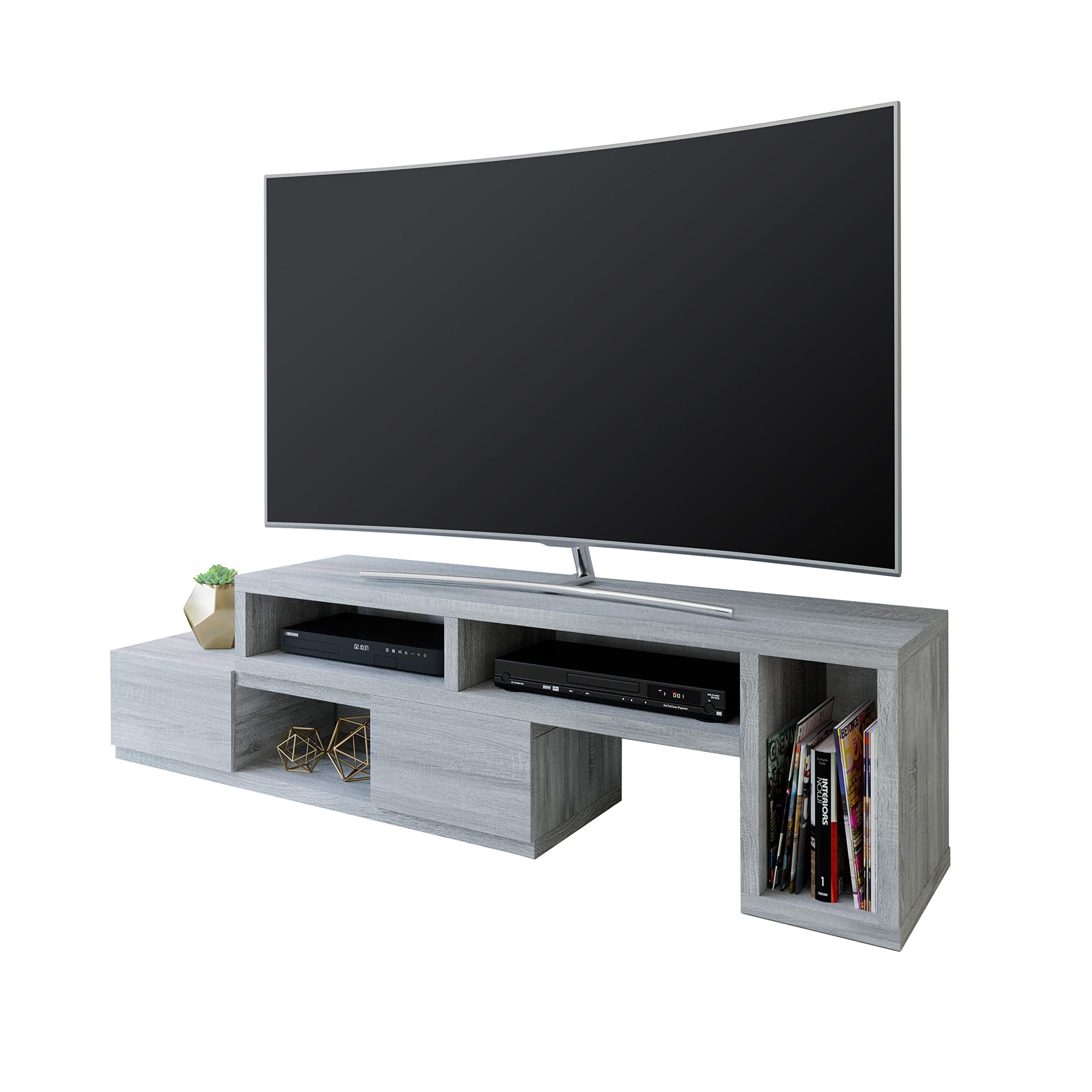 Adjustable Tv Stand For 75 Inch Tv, Modern Tv Stand For Living Room With Storage, Expandable Base Entertainment Center Fits Screens Up To 75&quot; When Tv Is Measured Diagonally, Grey