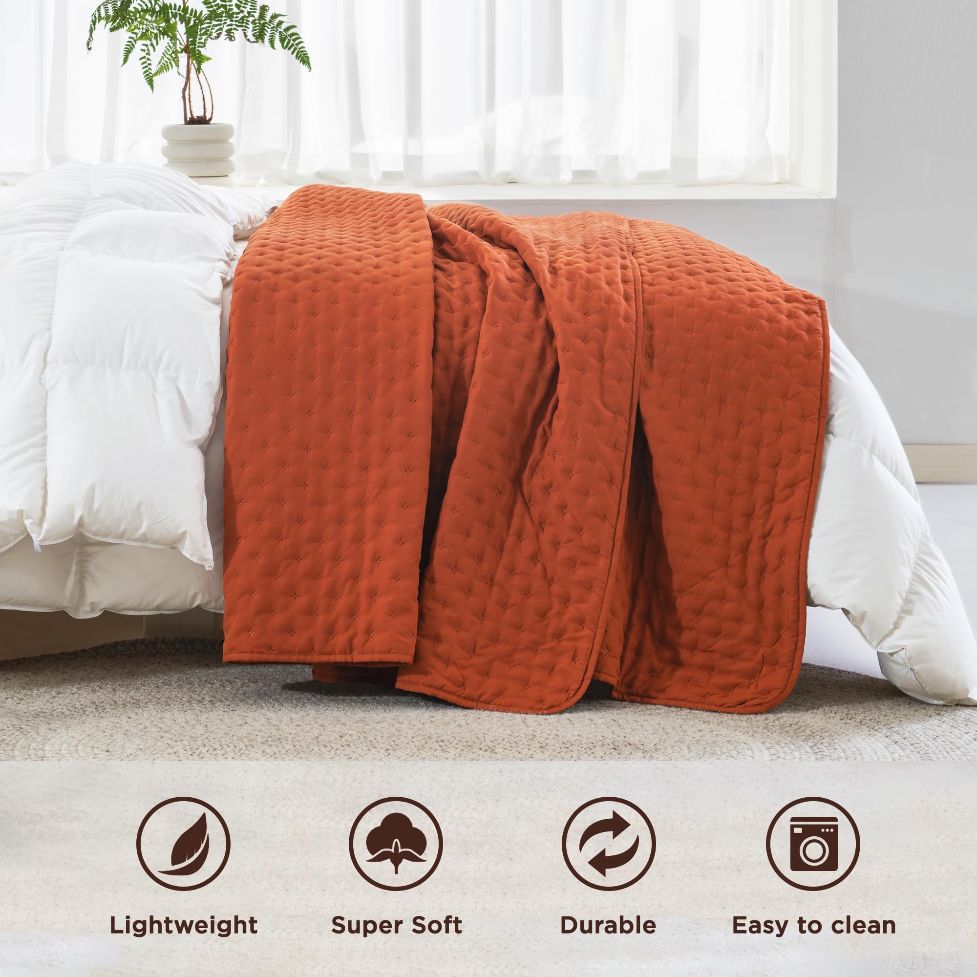 Andency King Size Quilt Bedding Set (106X96 Inch), 3 Pieces Burnt Orange Fall Soft Lightweight Bedspread Coverlet, Terracotta Ru