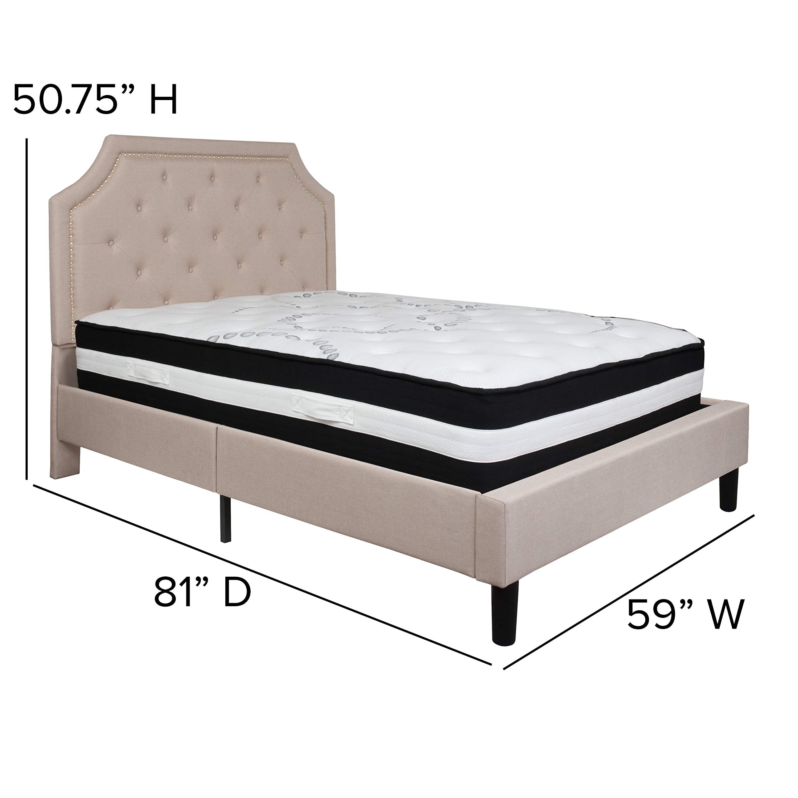 Flash Furniture Brighton Full Size Tufted Upholstered Platform Bed In Beige Fabric With Pocket Spring Mattress