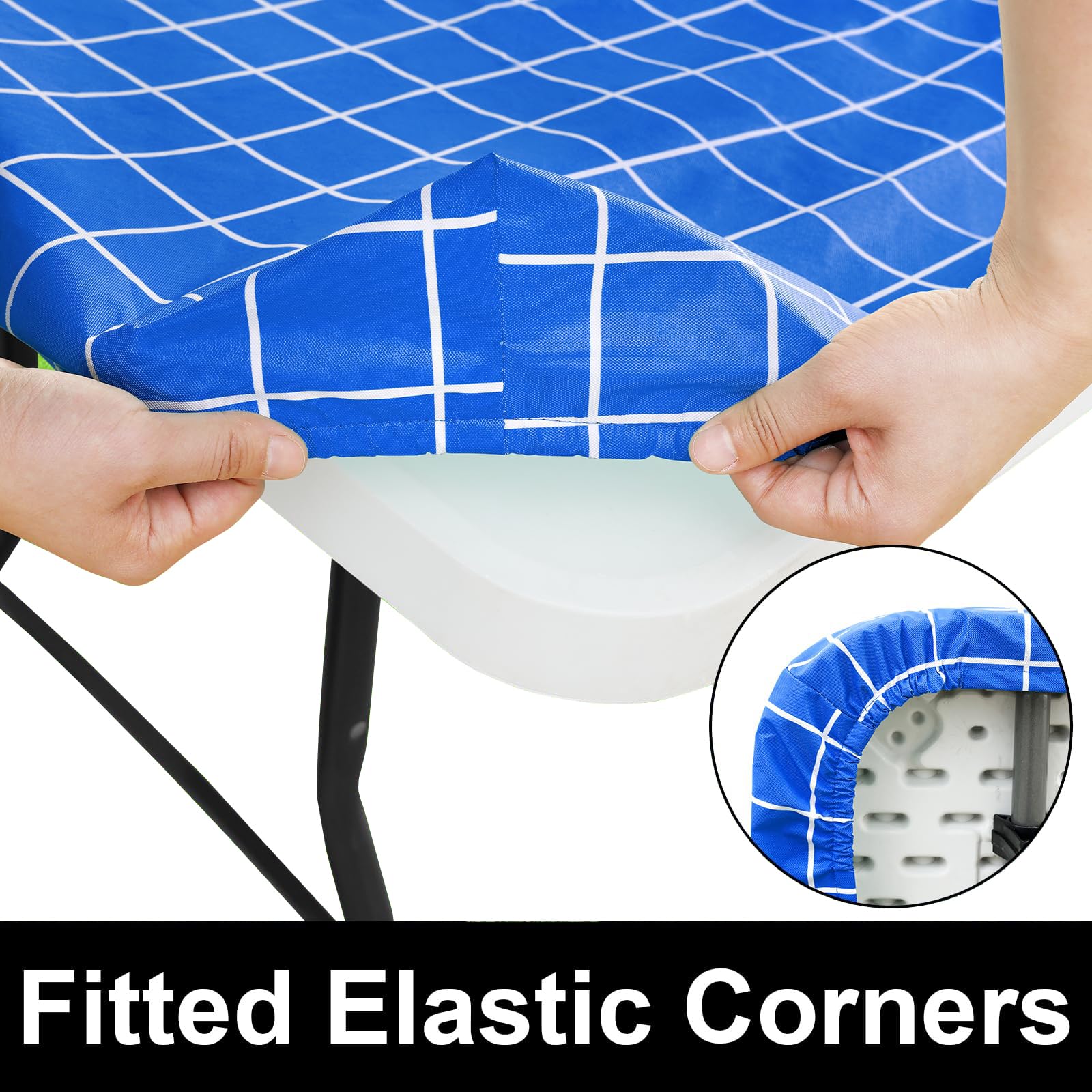 Spotjoy Rectangle Table Cloth, Elastic Fitted Flannel Backed Plastic Table Covers For 6 Foot Folding Tables, Waterproof Vinyl Ta