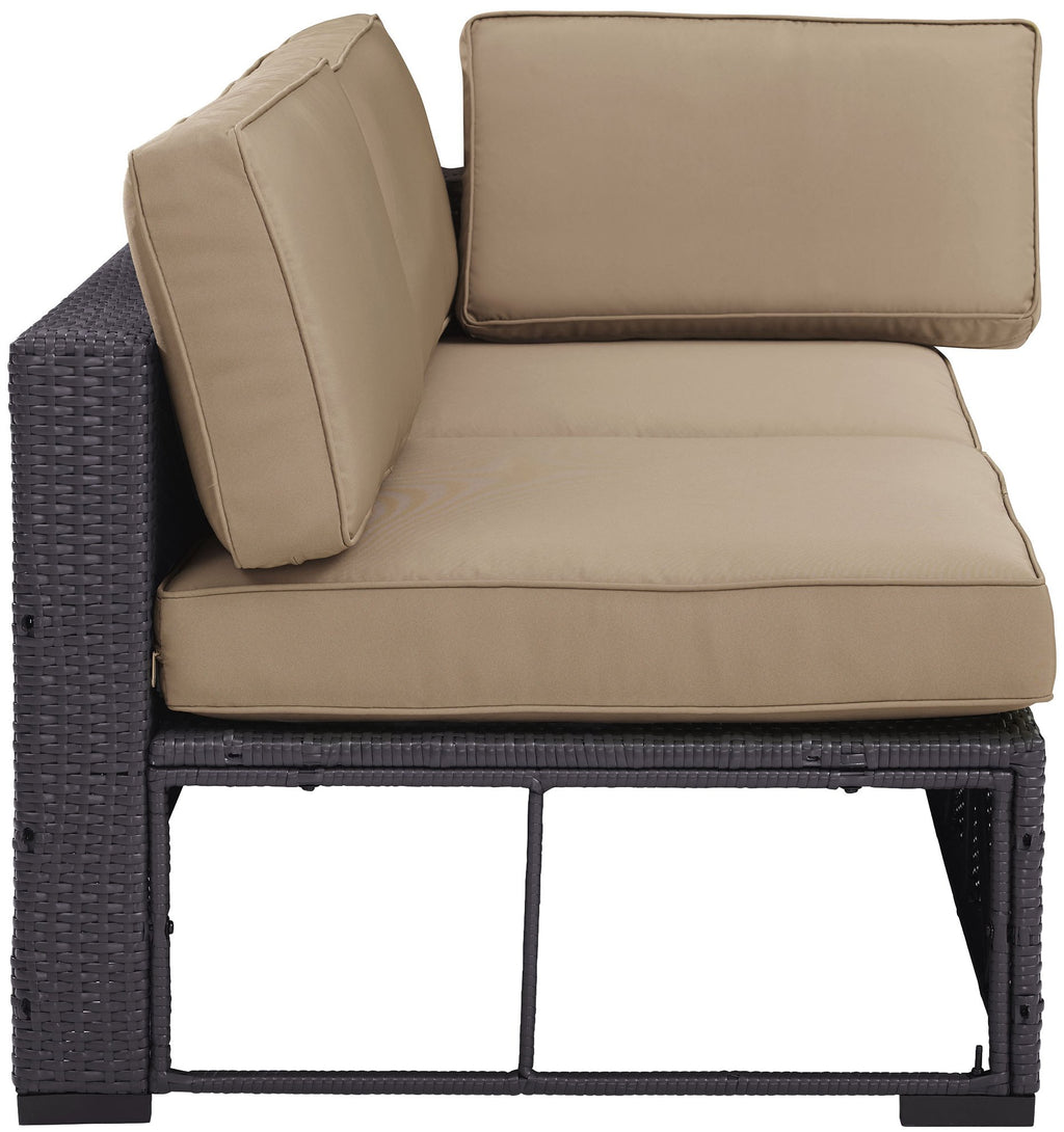 Crosley Furniture Biscayne Outdoor Sectional Loveseat, 2-Person Wicker Patio Couch for Deck, Backyard, Brown with Mocha Cushions