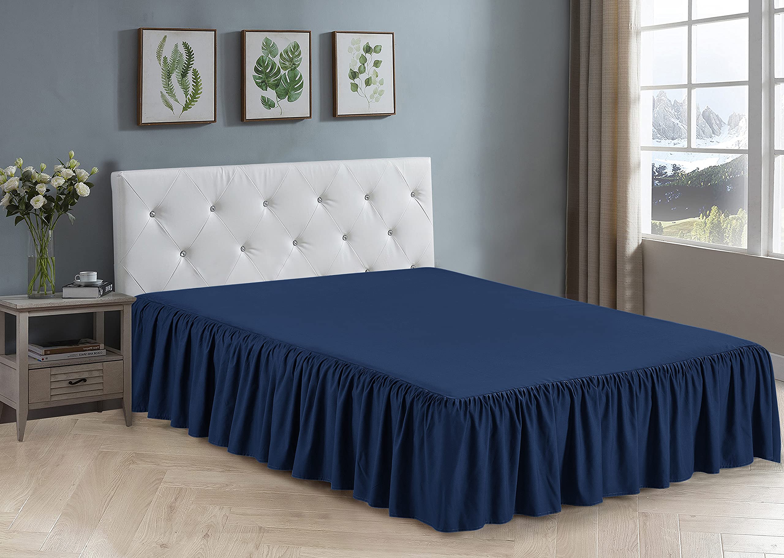 Home Collection Bedskirt Ruffles Fabric Top And Bottom 17 Inch Drop New (Full, Navy Blue)
