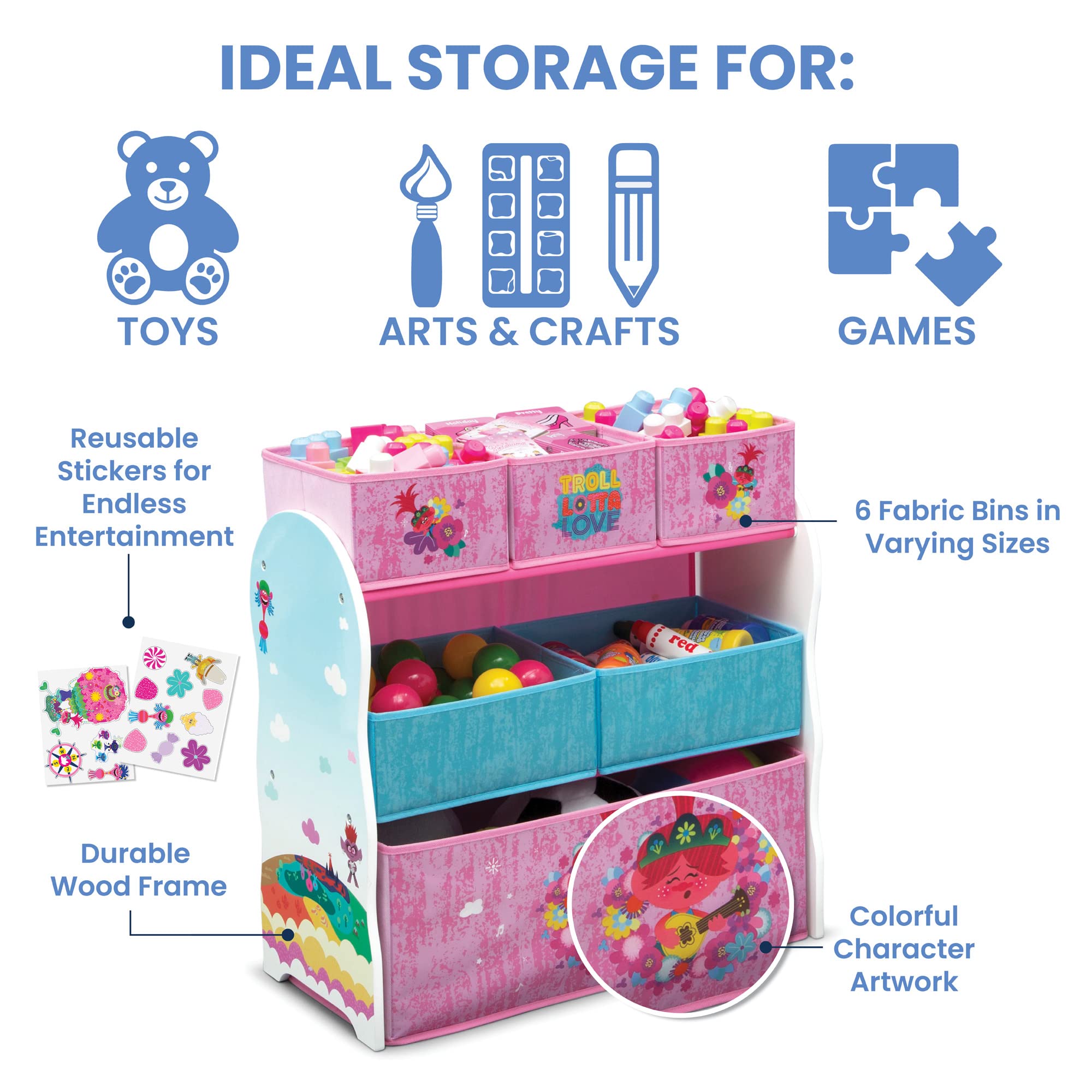 Delta Children Design And Store 6 Bin Toy Storage Organizer, Trolls World Tour