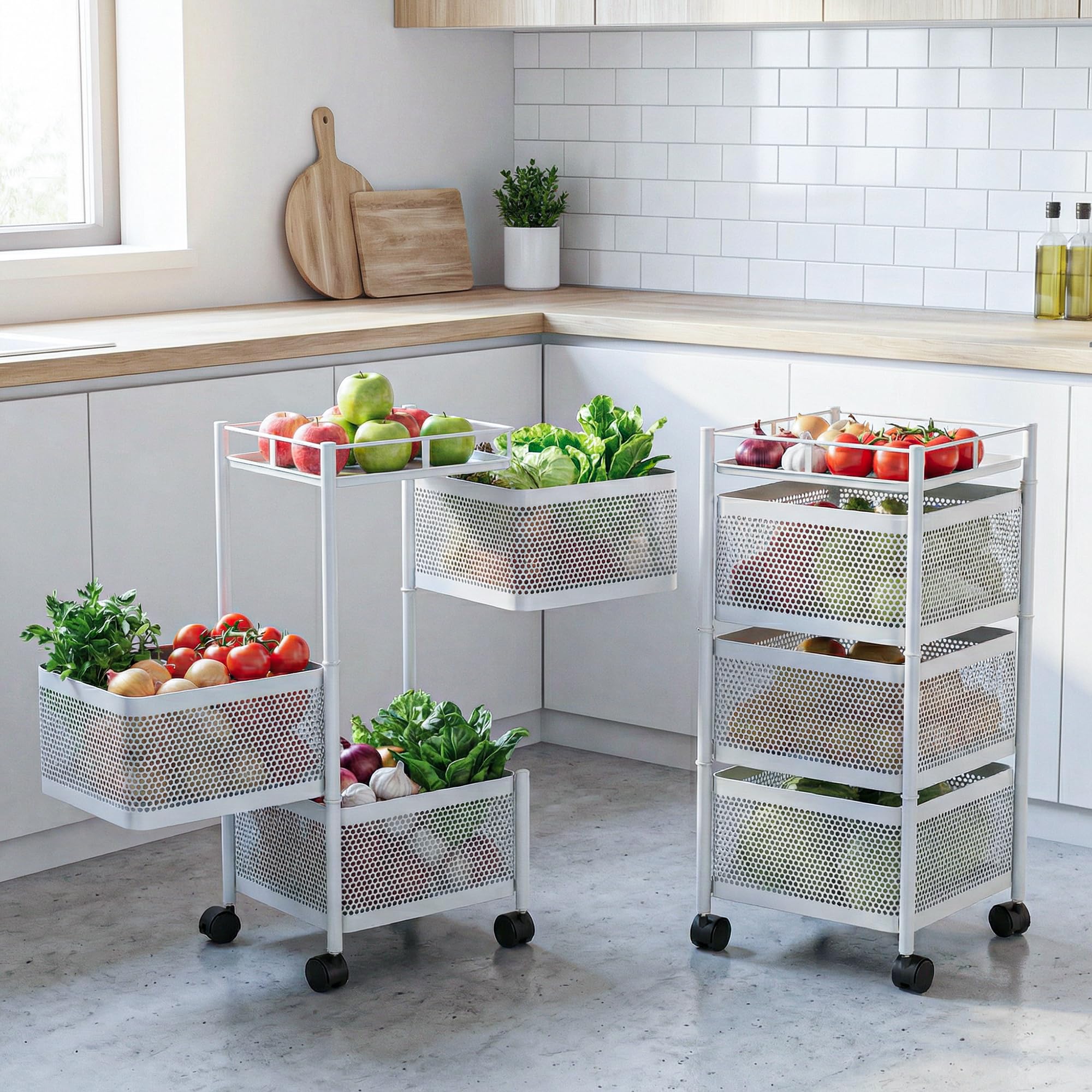 Dailora Metal MultiPurpose Trolley Kitchen Storage Organizer Rack Stand With 360 Wheels | 3 Layer Square Design | Kitchen Acces