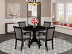 East West Furniture HBMZ5-AB6-50 5 Piece Dinette Set Includes a Round Dining Table with Pedestal and 4 Dark Gotham Grey Linen Fabric Parson Dining Room Chairs, 42x42 Inch, Wirebrushed Black