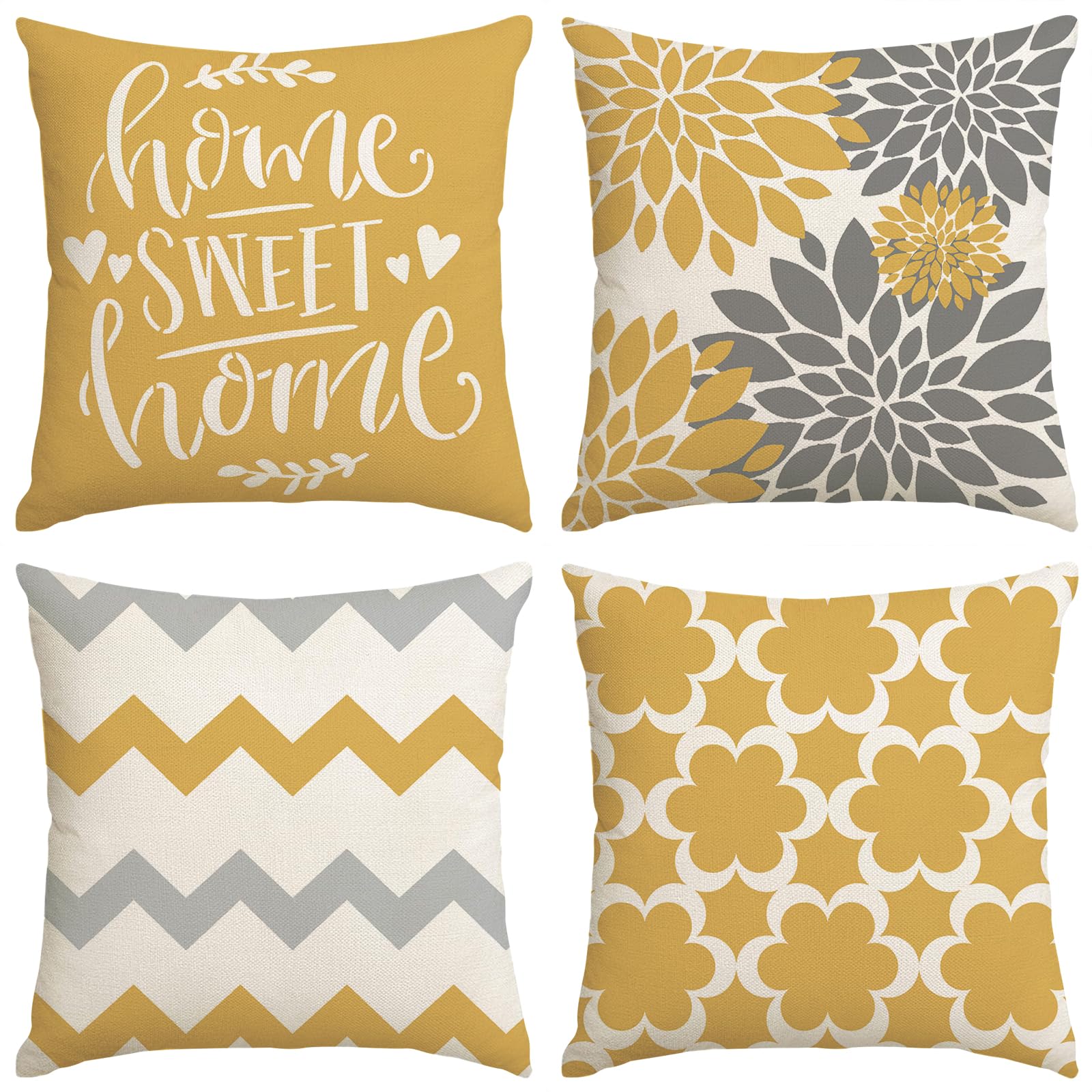 Mimkus Yellow Geometric Pillow Covers 18 X 18 Inch Set Of 4 Spring Summer Farmhouse Floral Cushion Covers For Couch Patio Garden
