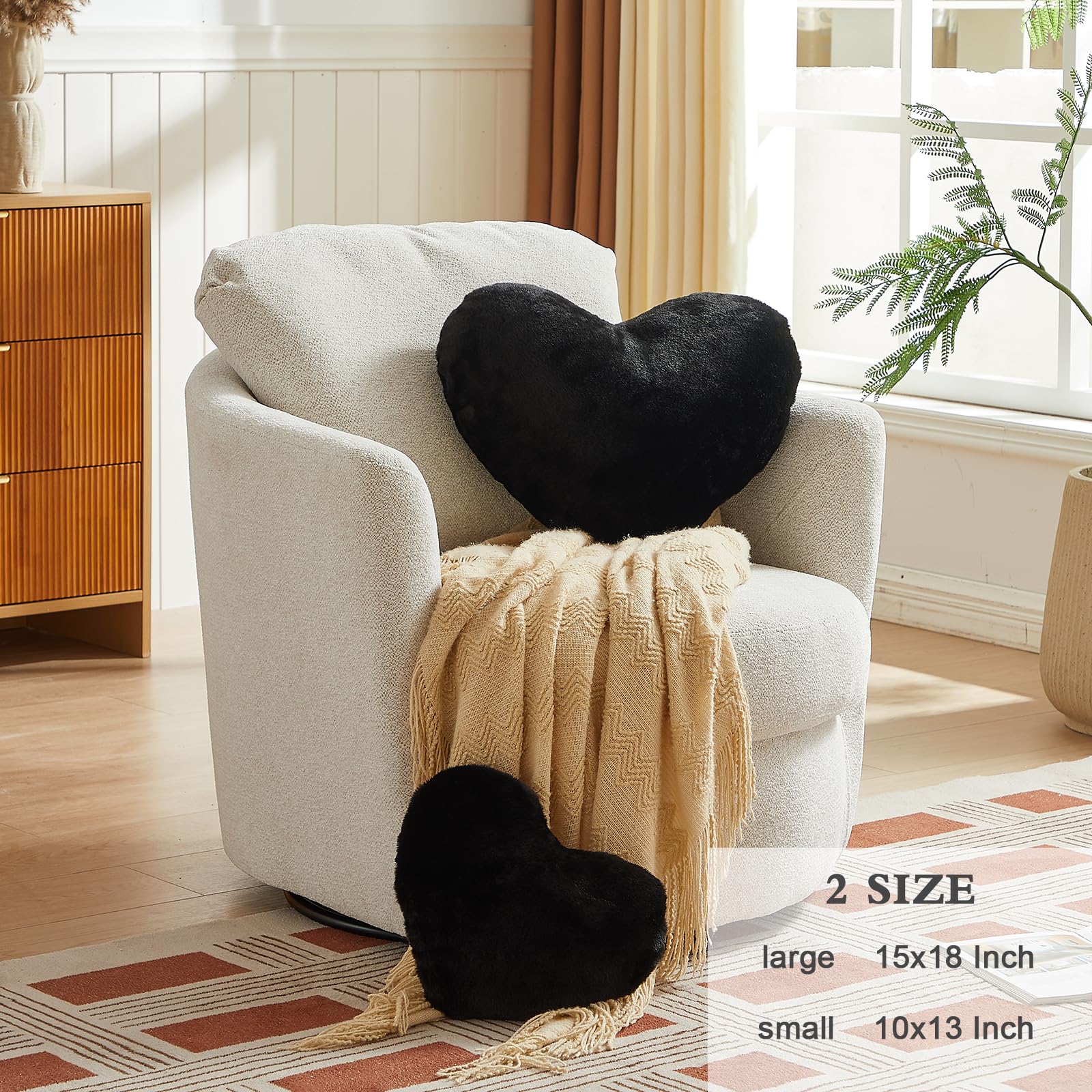 Easttree Heart Pillows, Black Heart Shaped Pillows, Ultra Soft Extra-Large Fluffy Pillows, Love Throw Pillows Gifts, Women Girls