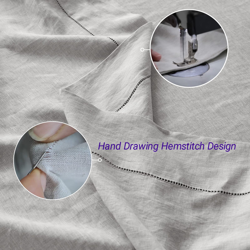 Simple&Opulence 100% Belgian Linen Sheet Set Handmade Hemstitch Light Grey Twin Size Bed Sheet-3 Pieces(1 Flat Sheet+1 Fitted Sh