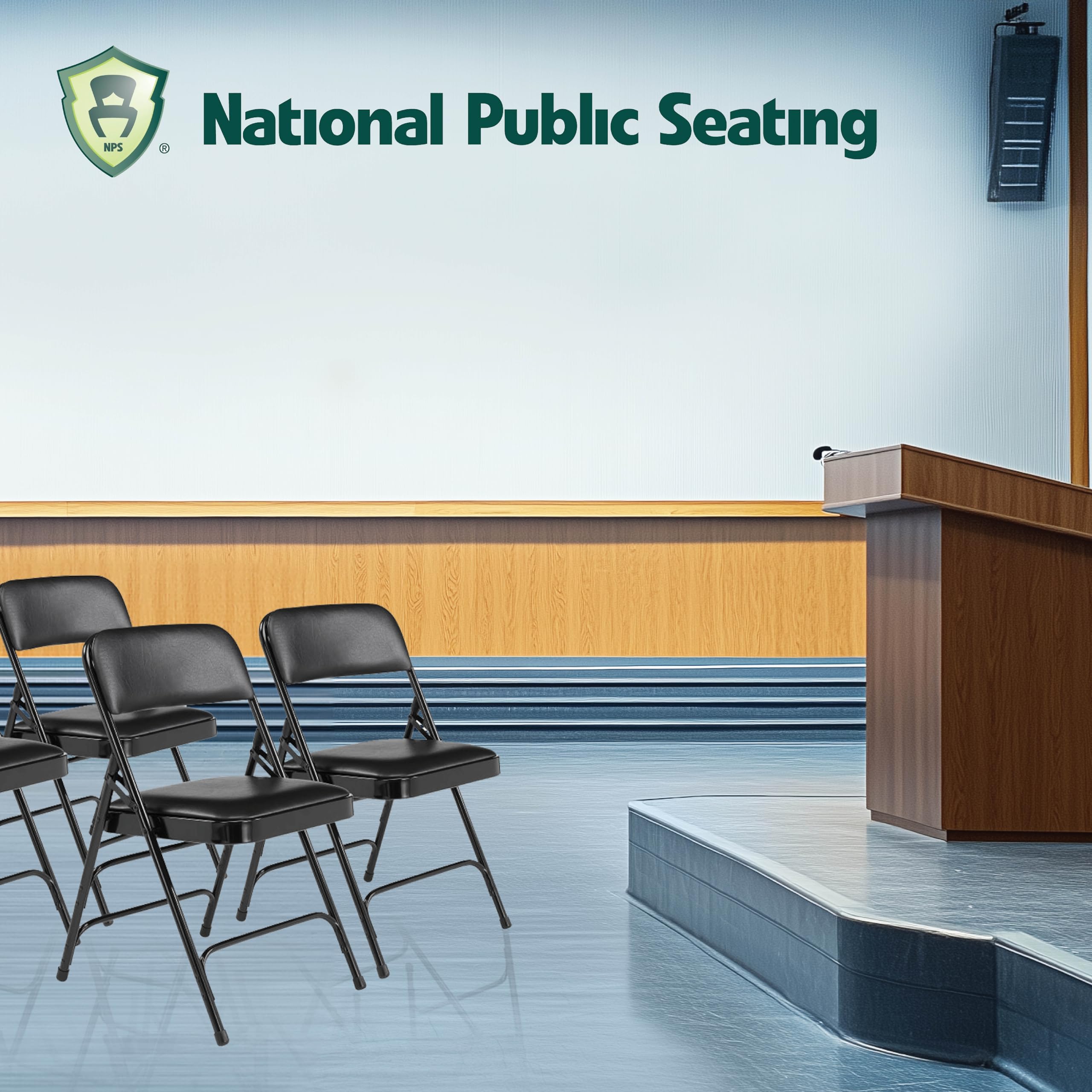 Premium Padded Portable Folding Chairs by National Public Seating – 1300 Series Upholstered, Heavy-Duty Foldable Chairs for Indoor & Outdoor Use – Set of 4, Comfortable & Durable, Black
