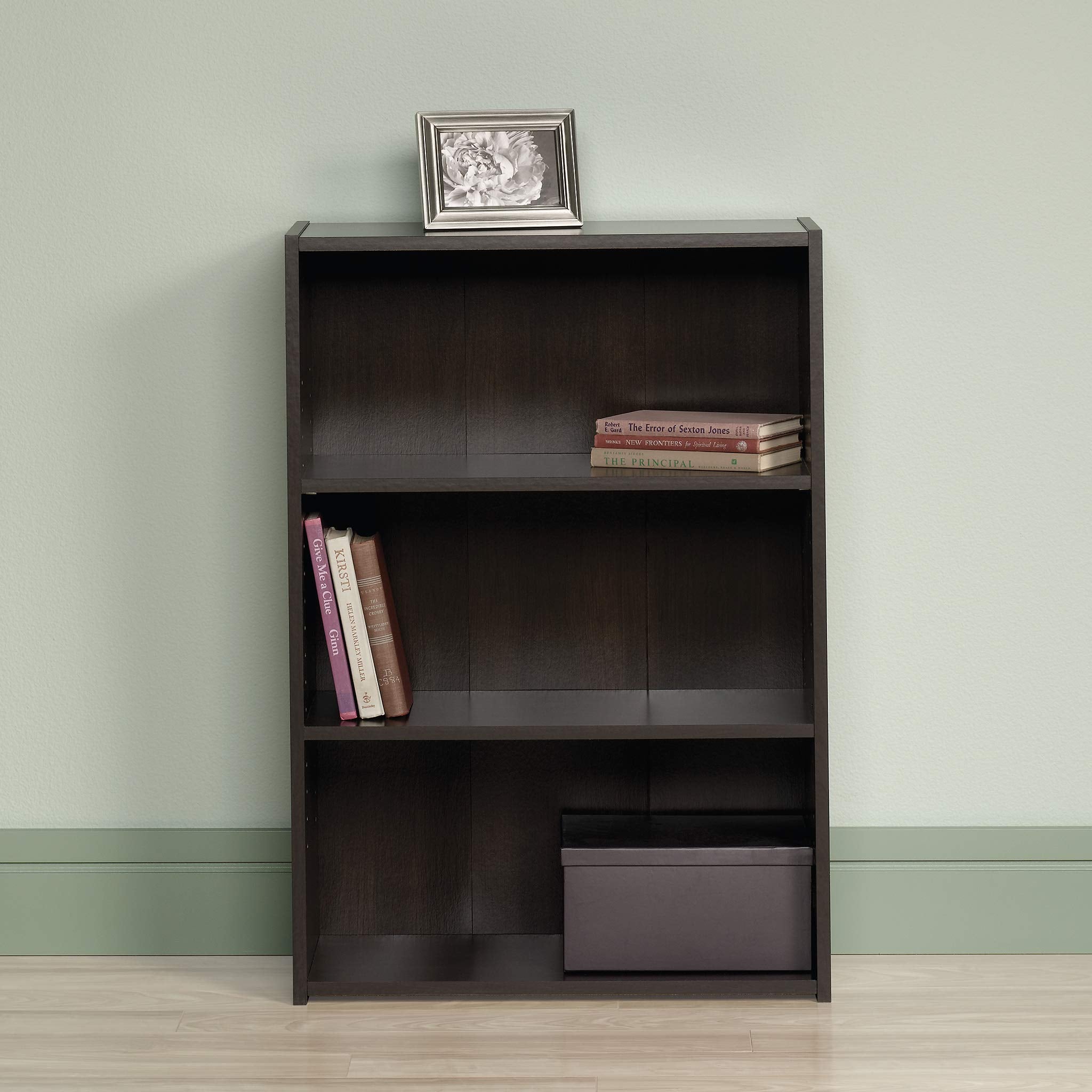 Sauder Beginnings 3-Shelf Bookcase, Bookshelf With Adjustable Storage Shelves, L: 24.57' X W: 11.50' X H: 35.28', Cinnamon Cherry