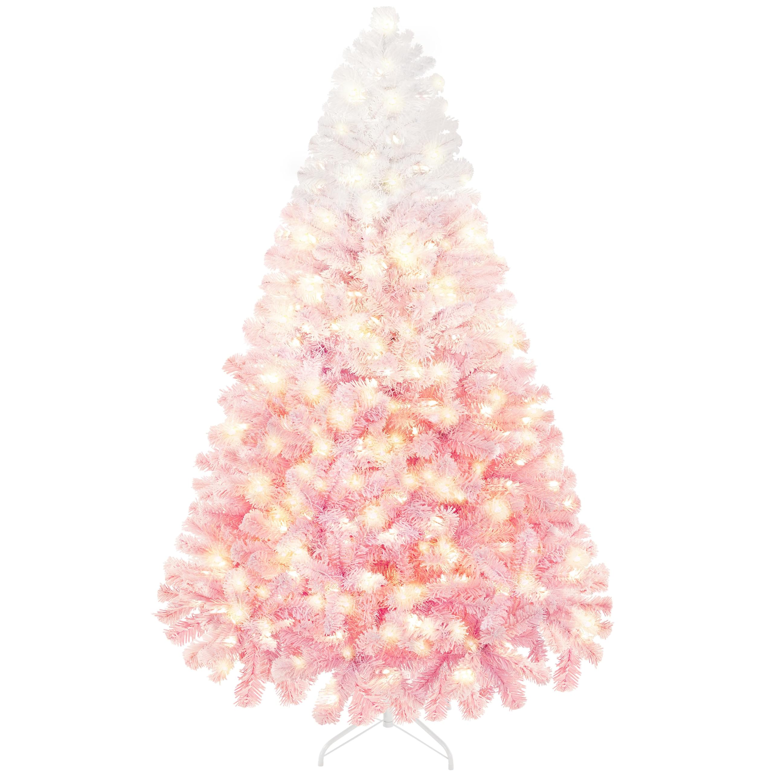 Yaheetech 6ft Pre-lit Artificial Christmas Tree with 250 Incandescent Warm White Lights, Snow Flocked Full Prelighted Xmas Tree 