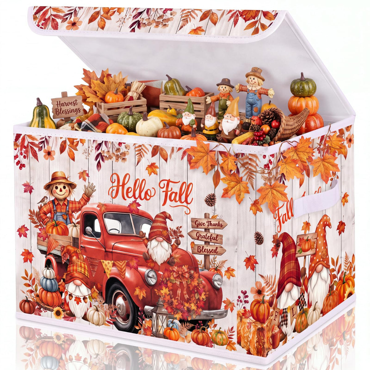 Briwooody Fall Storage Bin with Lid and Carrying Handle Gnome Storage Box