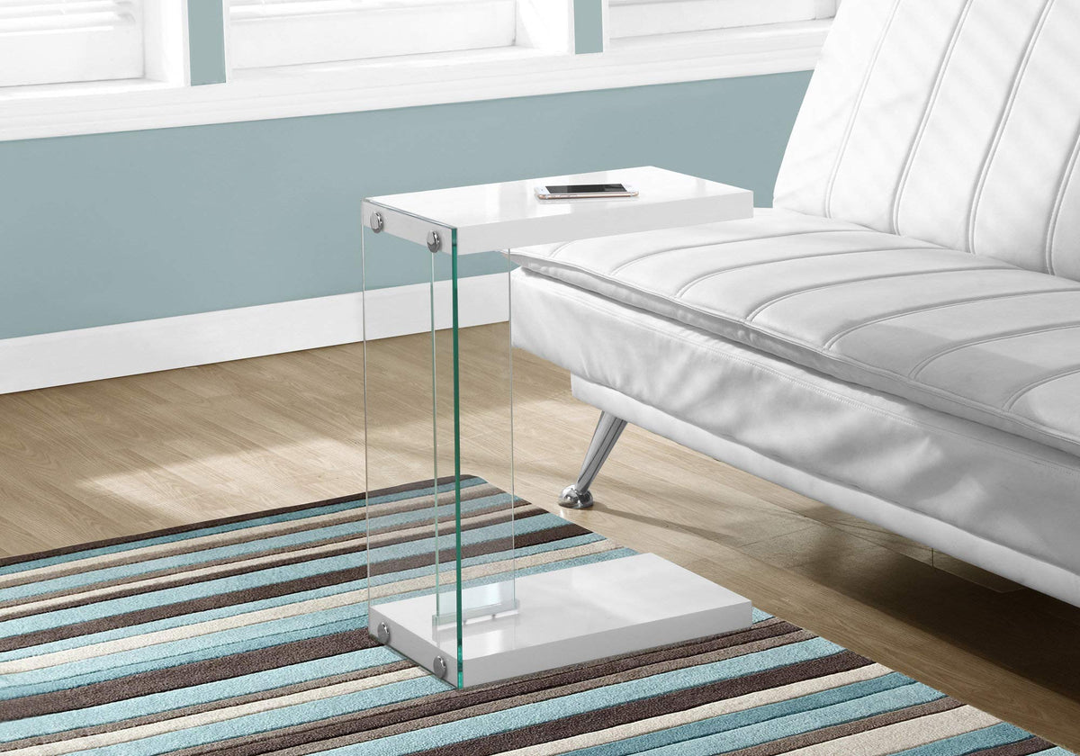 HomeRoots White,Clear Particle Board,Glass, Tempered Glass Accent Table - Glossy White with Tempered Glass