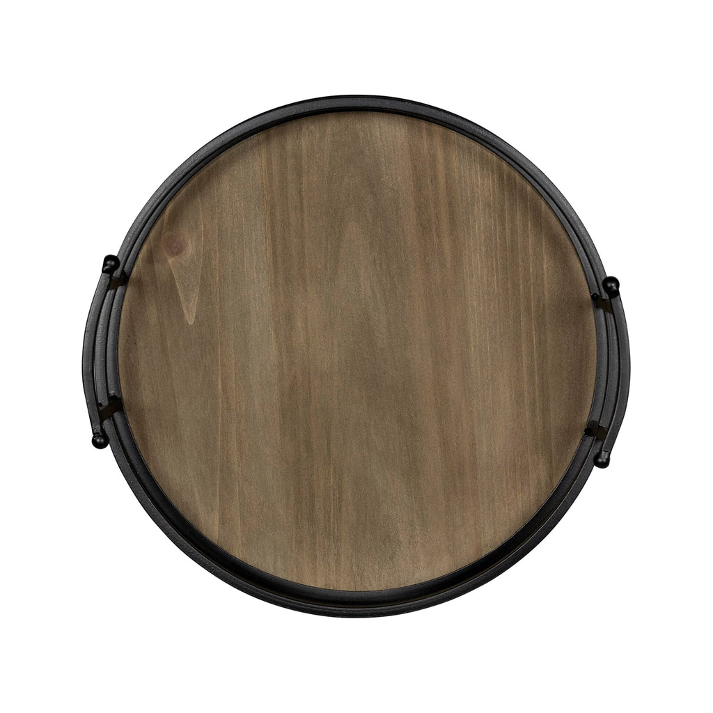 Stratton Home Decor Metal And Wood Round Tray | Wooden Coffee Table Tray Decor For Empty Table Surfaces | Decorative Round Serving Tray With Handles