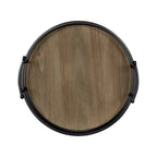 Stratton Home Decor Metal And Wood Round Tray | Wooden Coffee Table Tray Decor For Empty Table Surfaces | Decorative Round Serving Tray With Handles