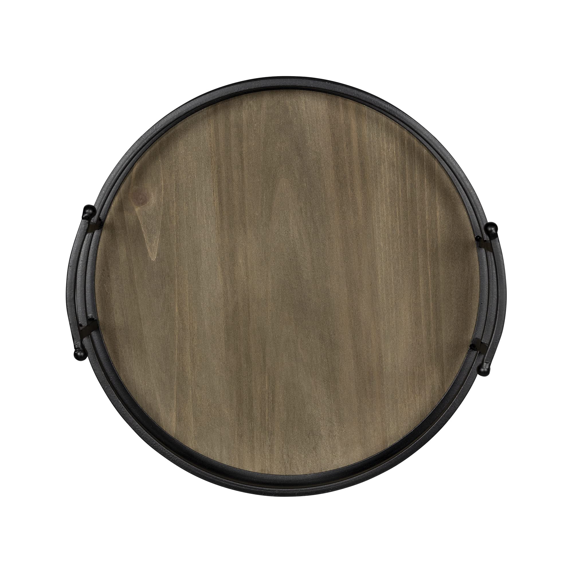 Stratton Home Decor Metal And Wood Round Tray | Wooden Coffee Table Tray Decor For Empty Table Surfaces | Decorative Round Serving Tray With Handles
