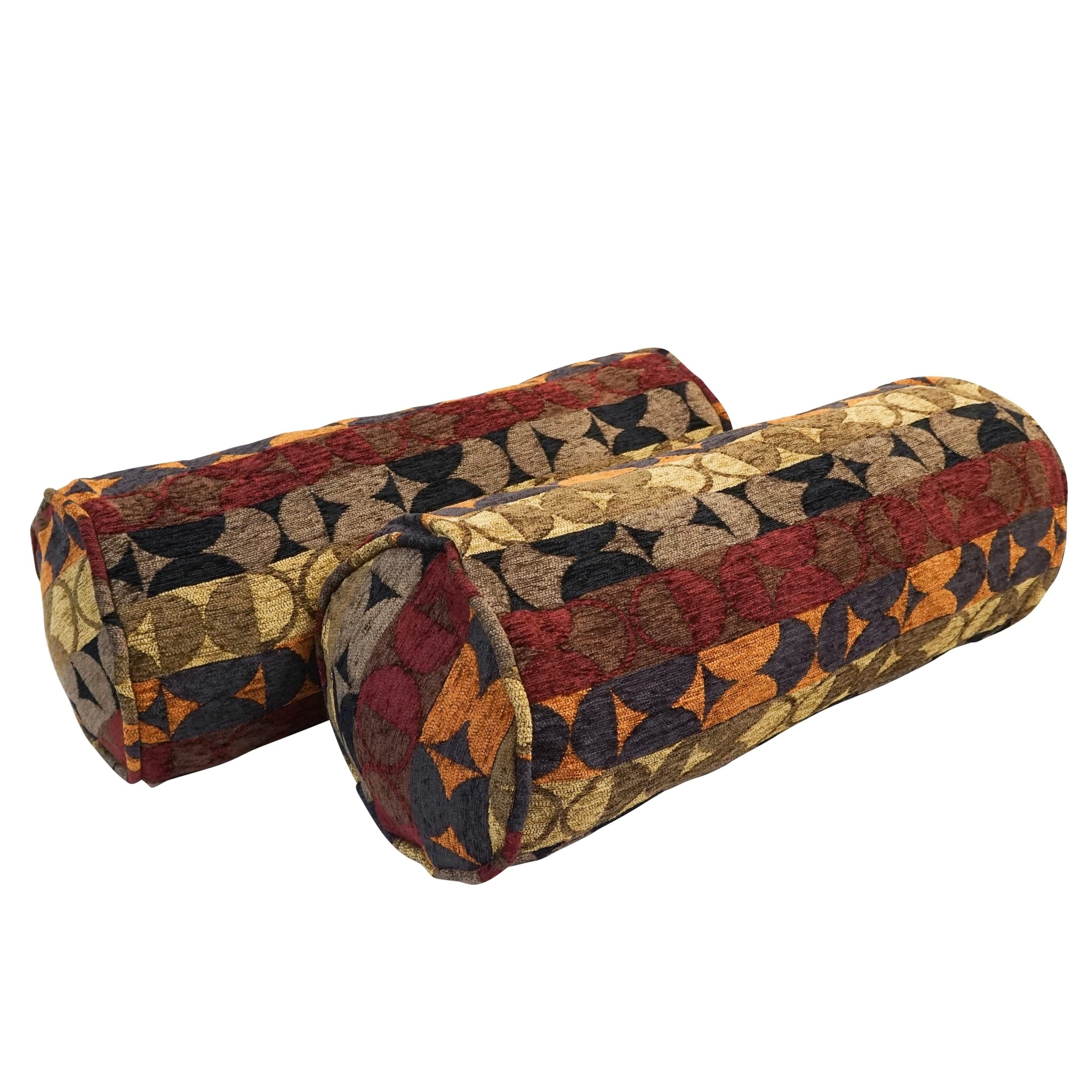 Blazing Needles Corded Jacquard Chenille Bolster Pillow, 20&quot; x 8&quot;, Brown Floral 2 Count