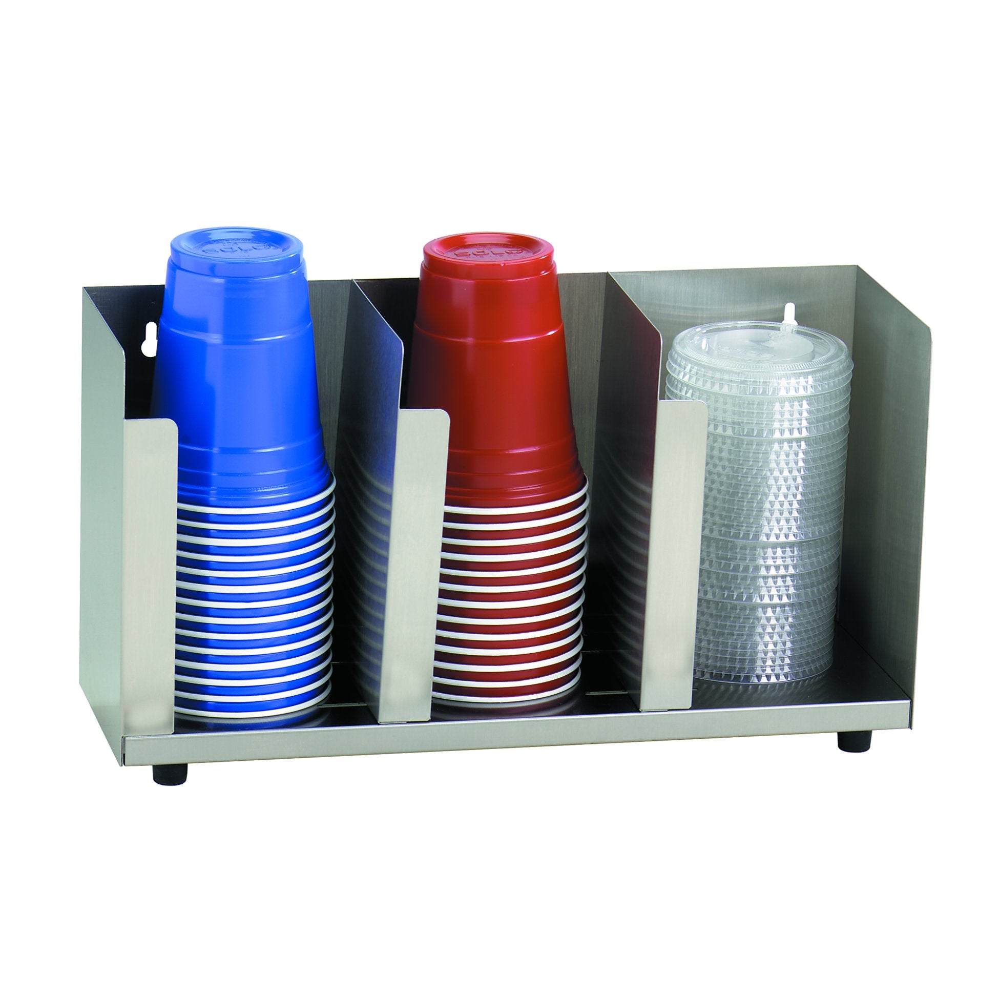 Dispense-Rite CTLD-15 Three Section Stainless Steel Cup and Lid Organizer, Silver