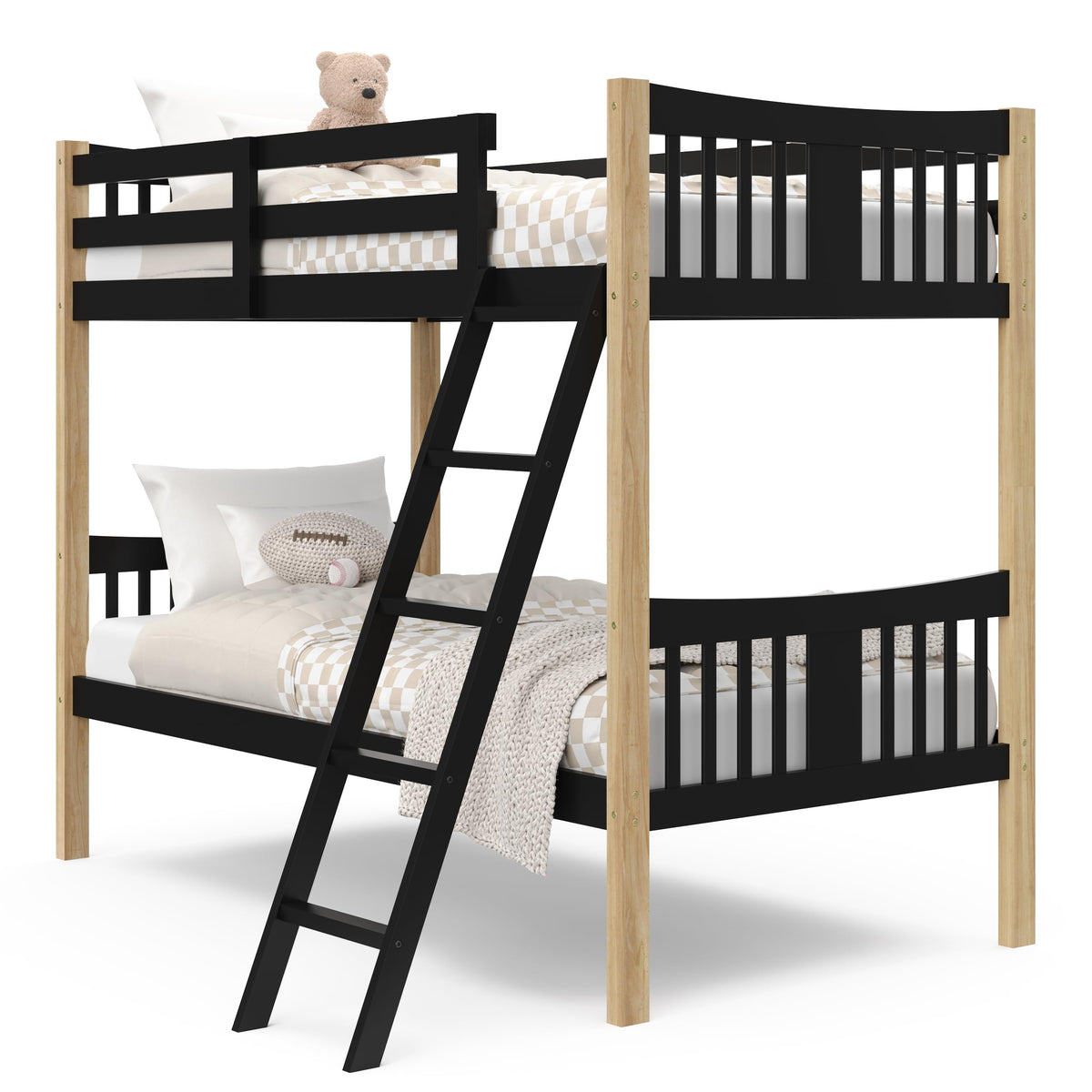Storkcraft Caribou Twin-Over-Twin Bunk Bed (Black with Natual) - GREENGUARD Gold Certified, Converts to 2 Individual Twin Beds