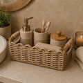 Go Hooked Handmade Raffia Storage Basket With Wooden Handles 12 Inch | Multipurpose Shelf Organizer Basket With Inner Metal Fram