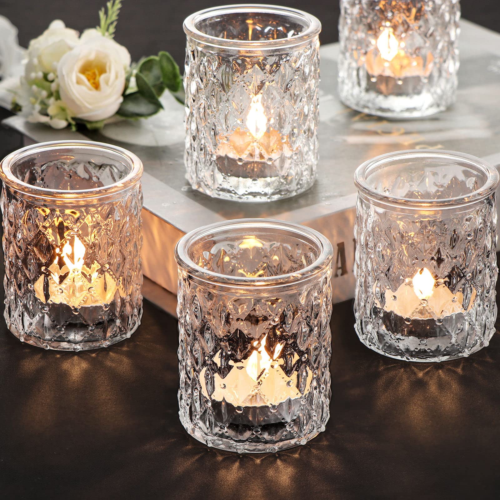 NITIME 12pcs Votive Candle Holders, Clear Glass Candle Holder in Bulk, Tealight Candle Holder for Wedding Decor, Table Centerpie