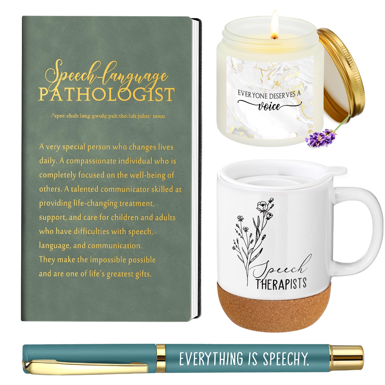 4 Pcs Speech Therapist Gift Set Christmas Therapy Speech Language Pathologist Gift for Men Women Slp Thank You Appreciation Note