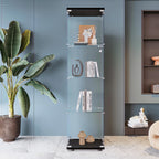 Beauty4U Glass Display Cabinet With 4 Shelves, Curio Cabinets For Living Room, Bedroom, Office, Black Floor Standing Glass Bookshelf, Quick Installation