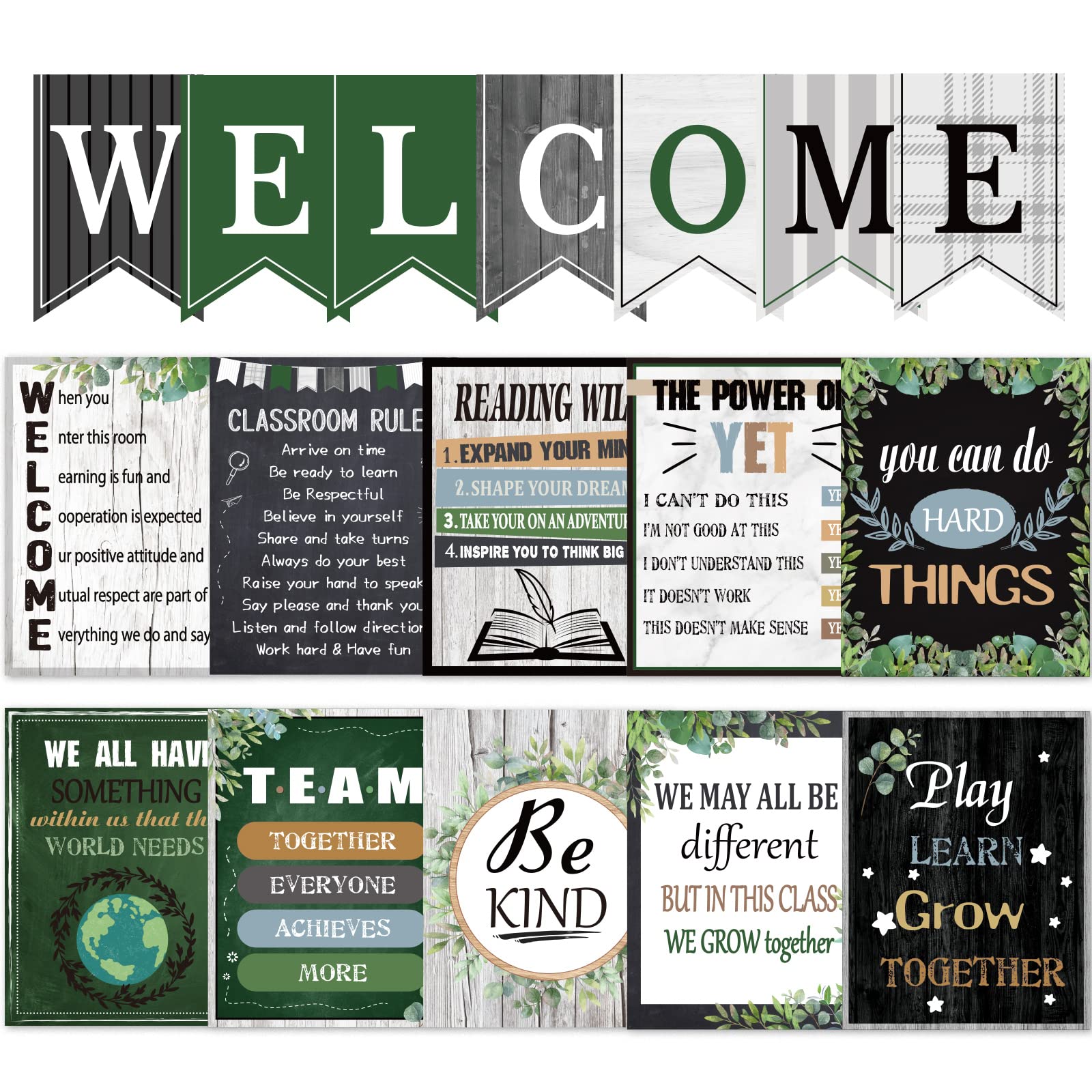 Gisgfim 17 Pieces Simply Boho Classroom Motivational Posters Welcome Decor Signs For Classroom Bulletin Board Decorations Growth