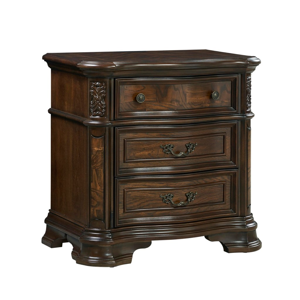 Steve Silver Royale USB and Pwr Outlet Nightstand, 30" L x 18.75" W x 29.5" H, Traditional Brown Cherry