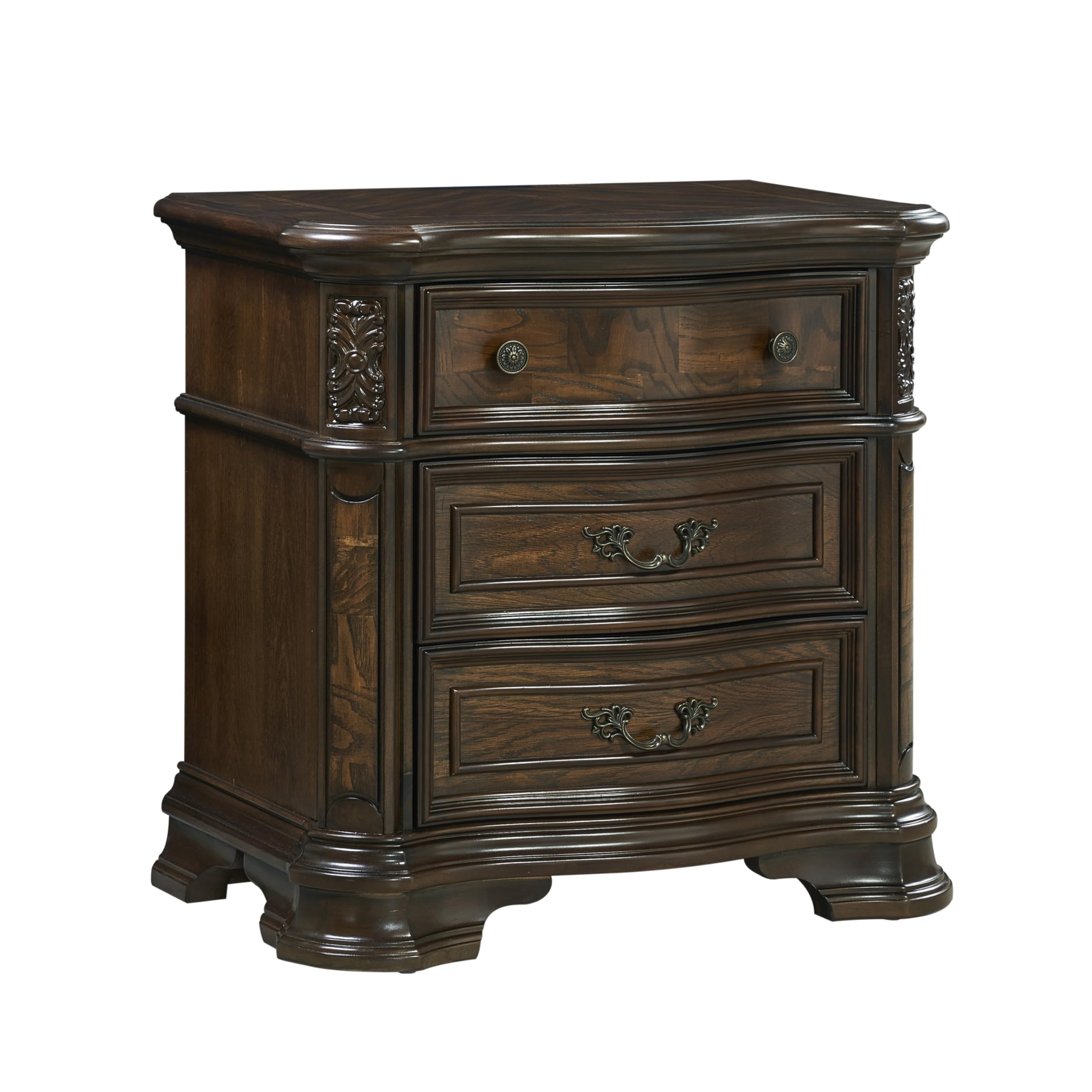 Steve Silver Royale USB and Pwr Outlet Nightstand, 30" L x 18.75" W x 29.5" H, Traditional Brown Cherry