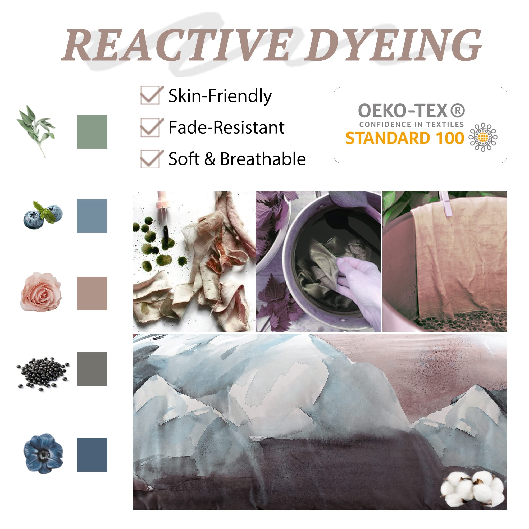 Mildly 100% Long-Staple Cotton Duvet Cover Set Abstract Gray Pink Marble Pattern Printed Comforter Cover 3Pcs, Ultra Soft & Brea