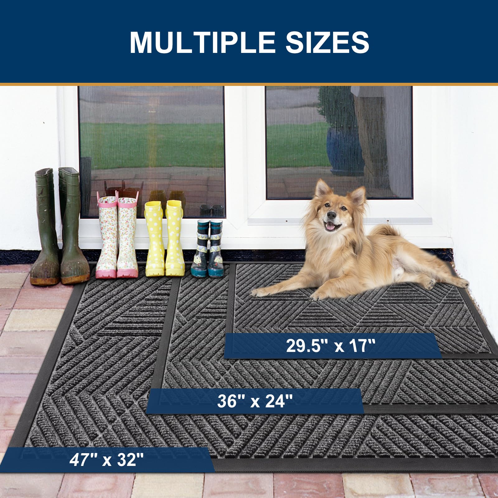 Smiry Front Door Mat Outside Entrance, Heavy Duty Natural Rubber Mat, Sturdy Trap Dirt And Moisture Indoor Outdoor Door Mat, Easy Clean Low Profile Doormat Outdoor Entrance, 36X24 Inch, Silver Grey