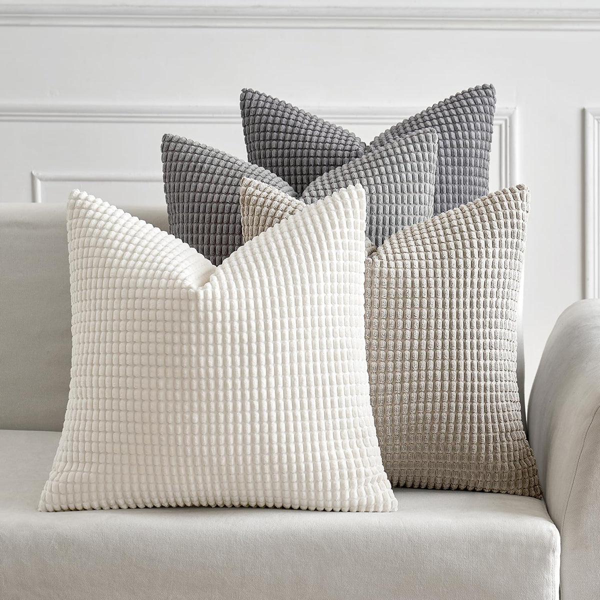 Miulee Timeless Neutral Pillow Covers 20X20 Inch Set Of 4 Mid Century Modern Grey Throw Pillows Rustic Corduroy Couch Pillowcase