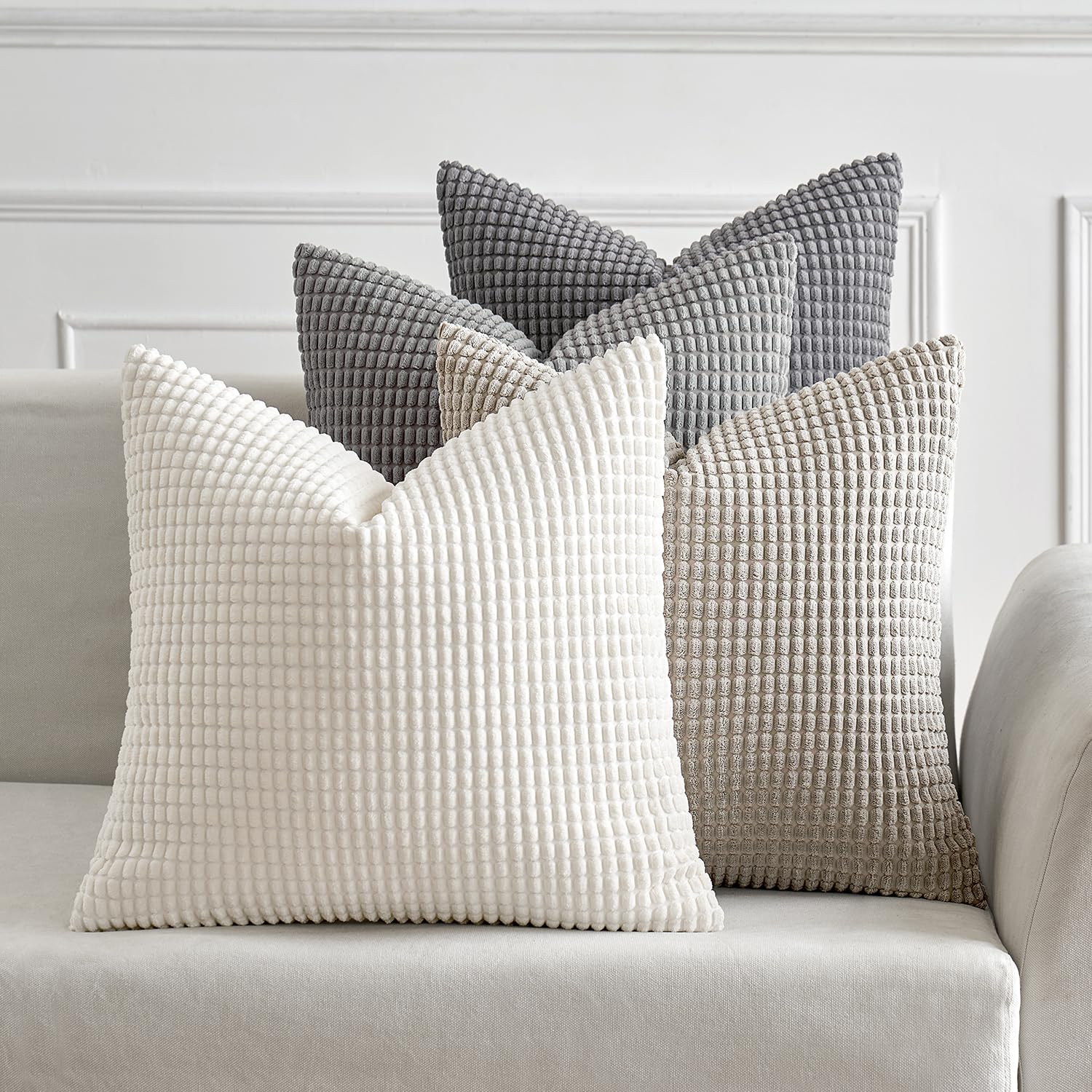 Miulee Timeless Neutral Pillow Covers 18X18 Inch Set Of 4 Mid Century Modern Grey Throw Pillows Rustic Corduroy Couch Pillowcase