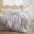 Mixinni Garden Style Blue Flowers Leaves Duvet Cover King Size Soft Cotton Floral Printed Bedding Comforter Cover Set For Him An