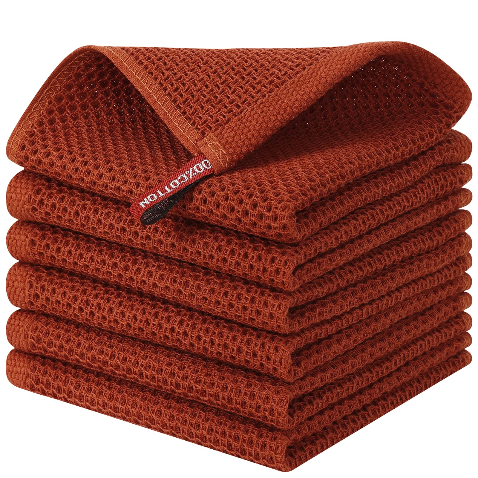 Kitinjoy 100% Cotton Kitchen Dish Cloths, 6 Pack Waffle Weave Dish Towels Ultra Soft Absorbent Quick Drying Dish Rags, 12 X 12 I